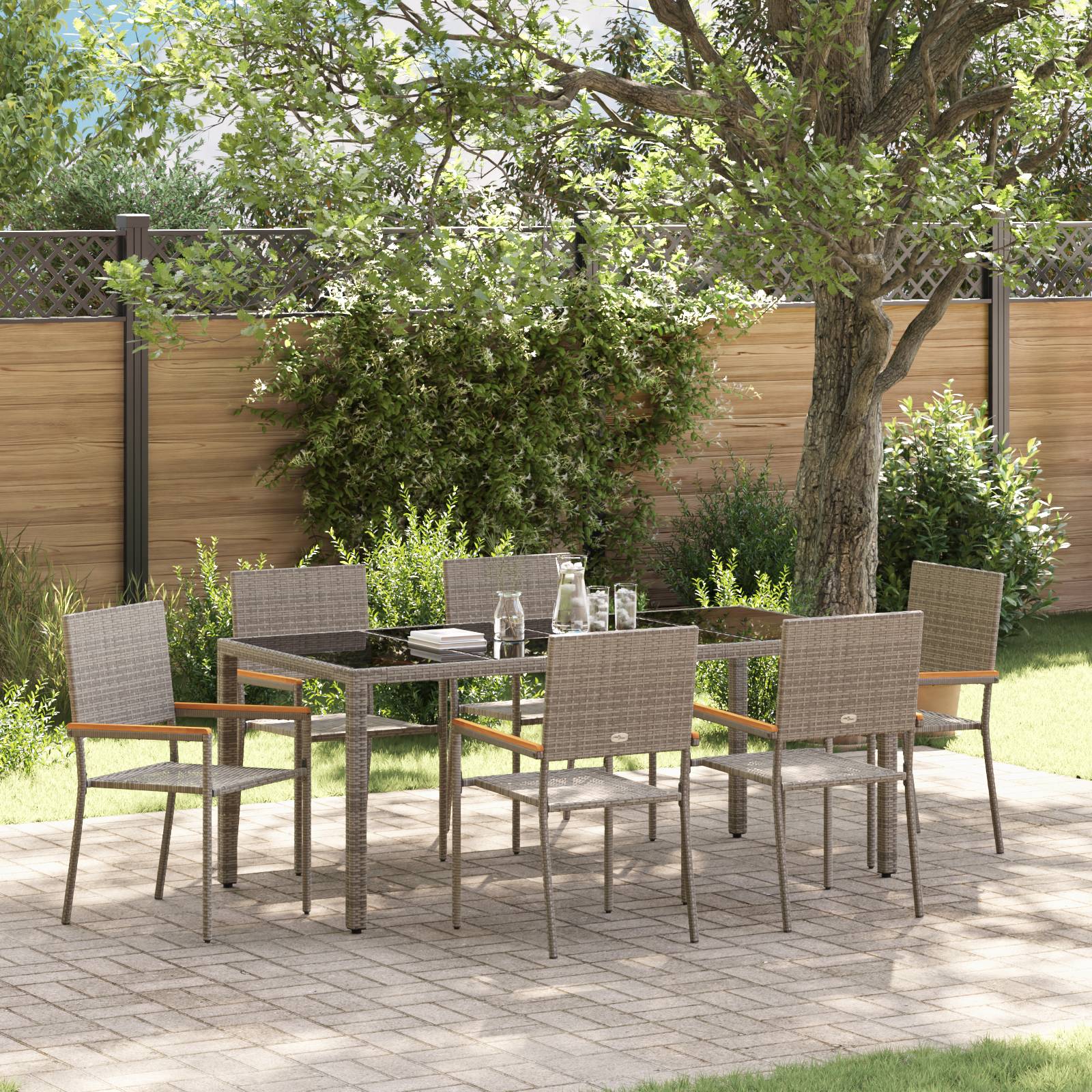vidaXL 7-teilige Garten Essgruppe Grau Poly Rattan