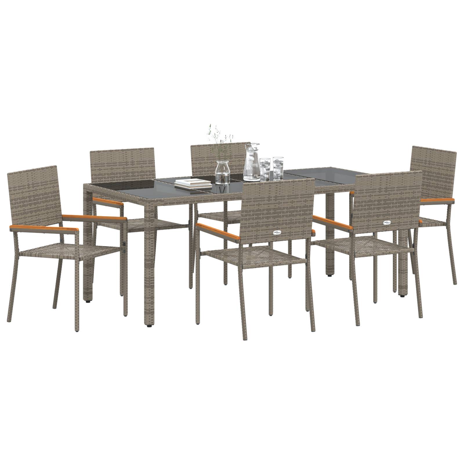 vidaXL 7-teilige Garten Essgruppe Grau Poly Rattan