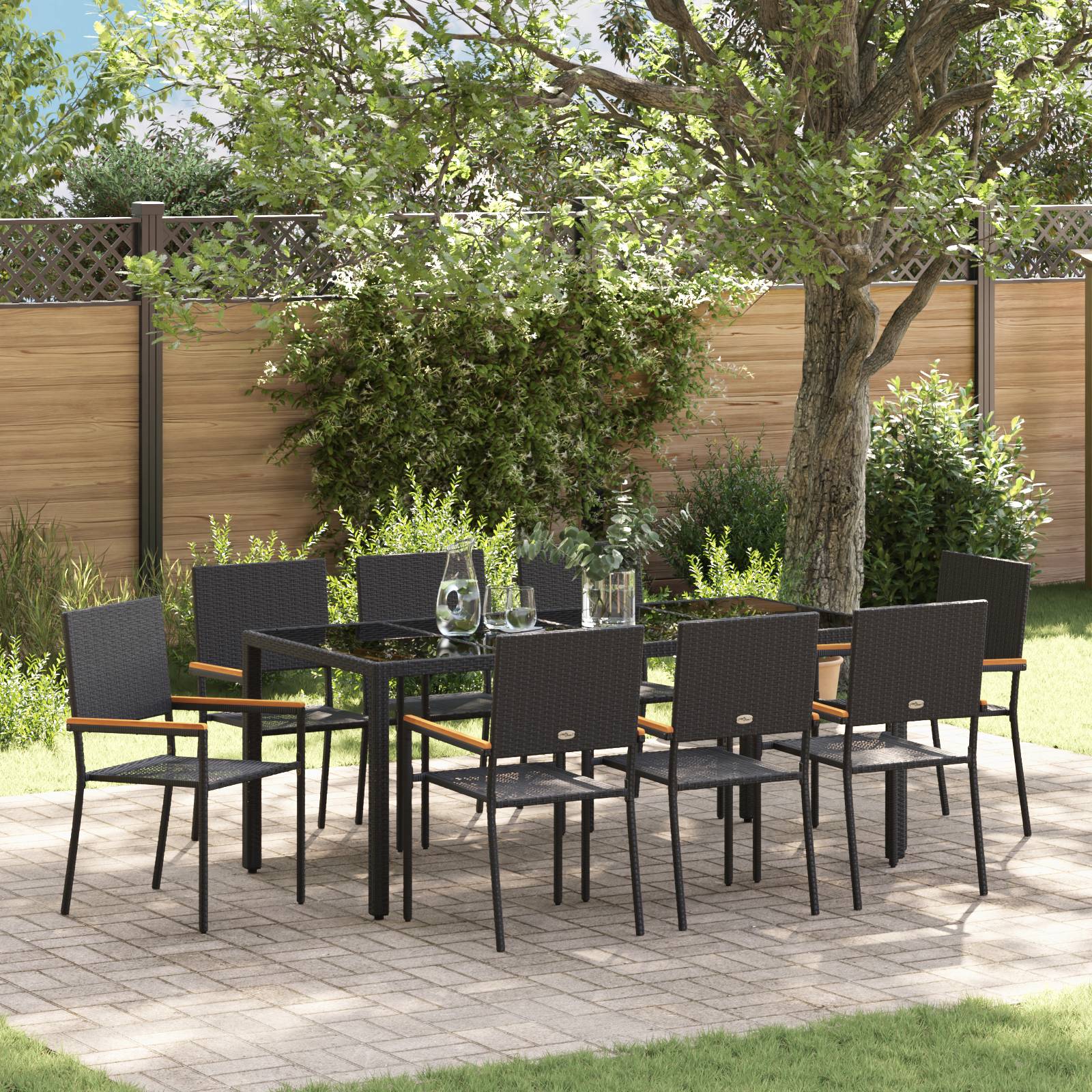 vidaXL 9-teiliges Garten Essset Schwarzes Poly Rattan