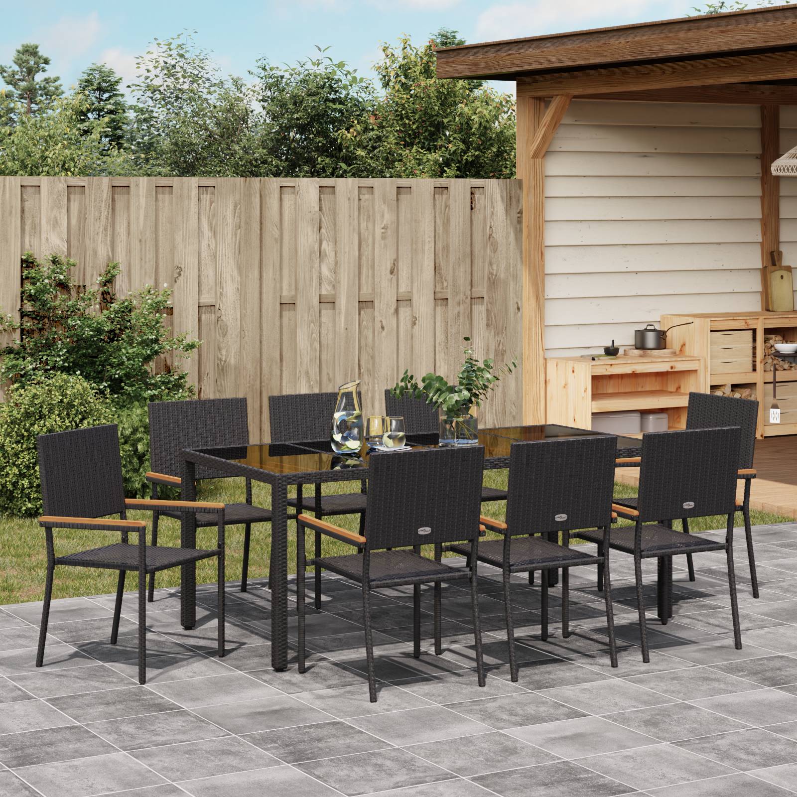 vidaXL 9-teiliges Garten Essset Schwarzes Poly Rattan