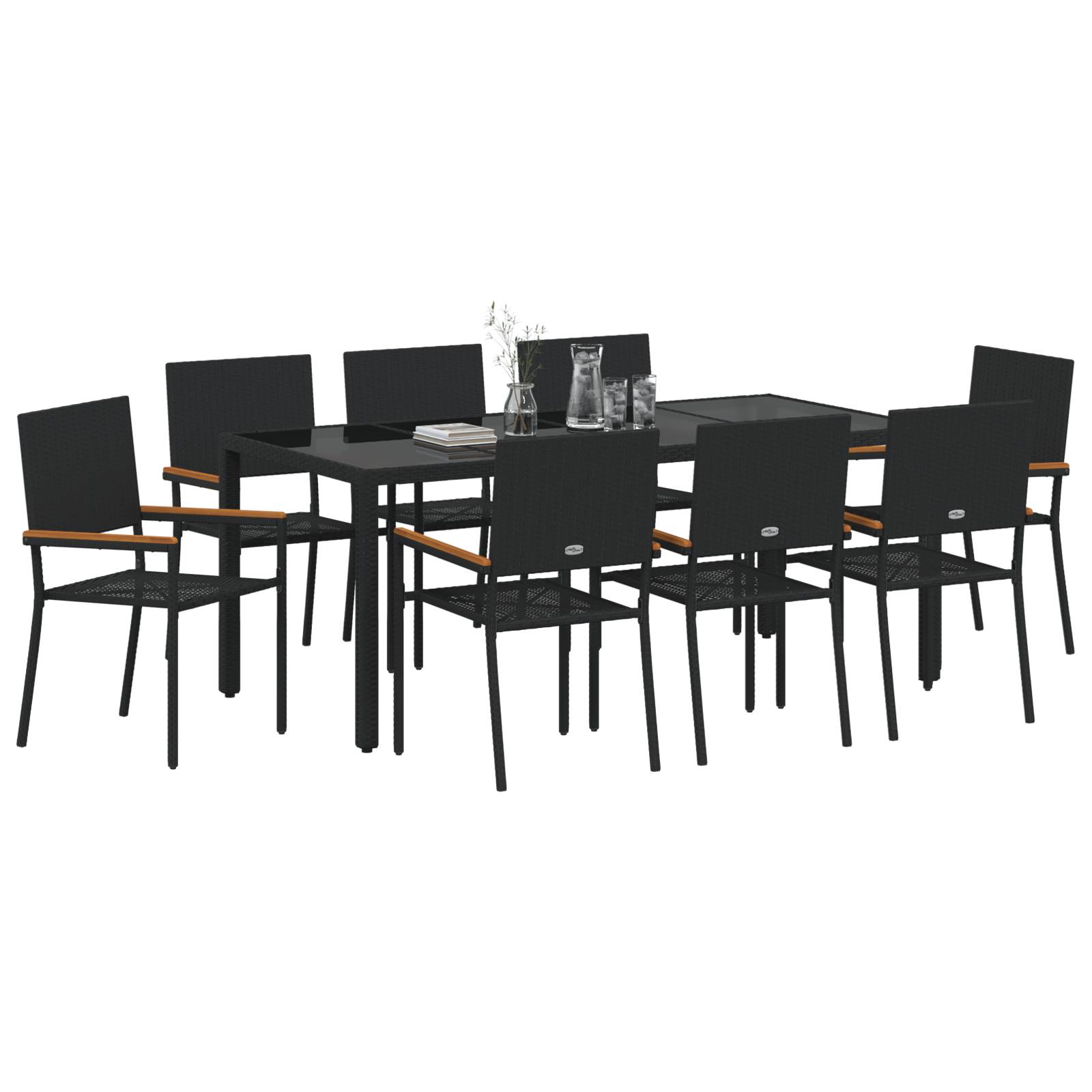 vidaXL 9-teiliges Garten Essset Schwarzes Poly Rattan