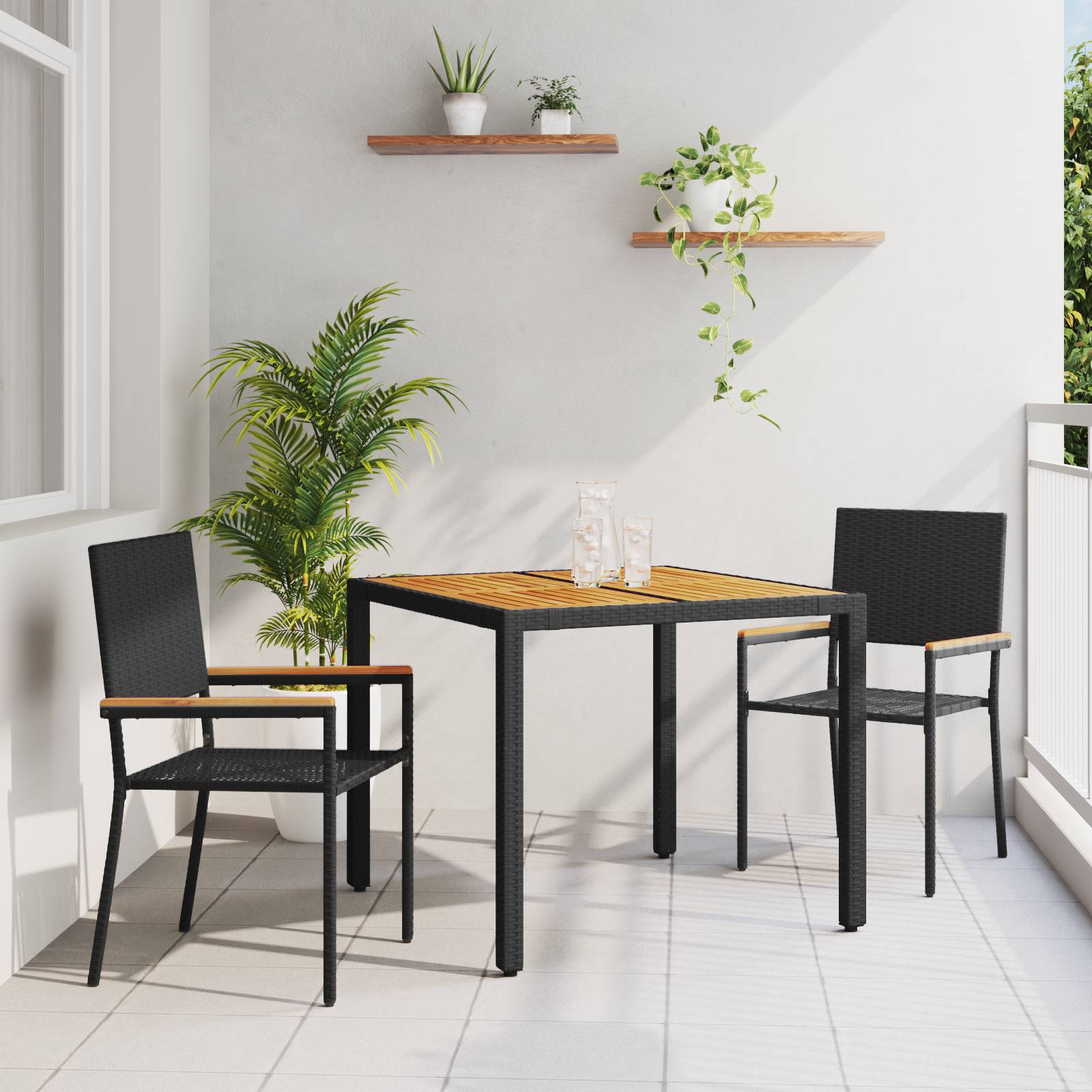 vidaXL 3-teiliges Garten Essset Schwarzes Poly-Rattan