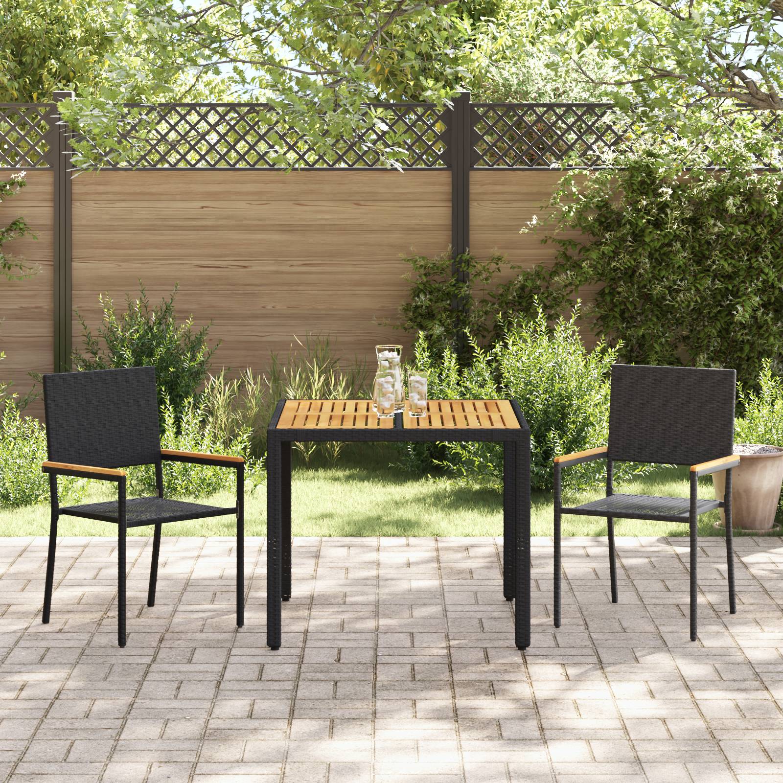 vidaXL 3-teiliges Garten Essset Schwarzes Poly-Rattan