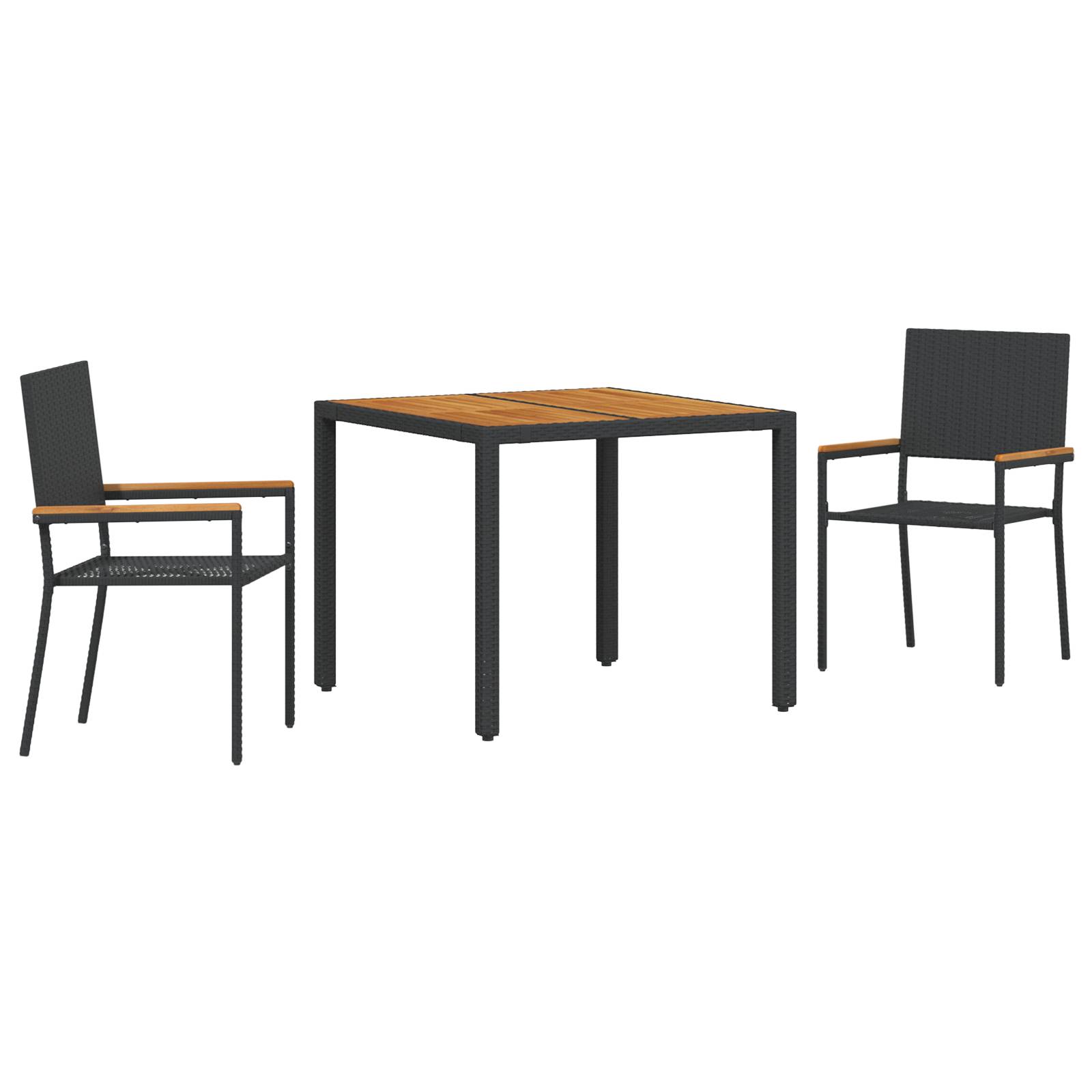 vidaXL 3-teiliges Garten Essset Schwarzes Poly-Rattan