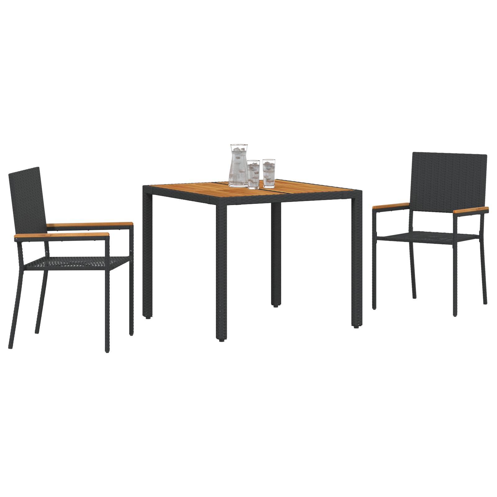vidaXL 3-teiliges Garten Essset Schwarzes Poly-Rattan