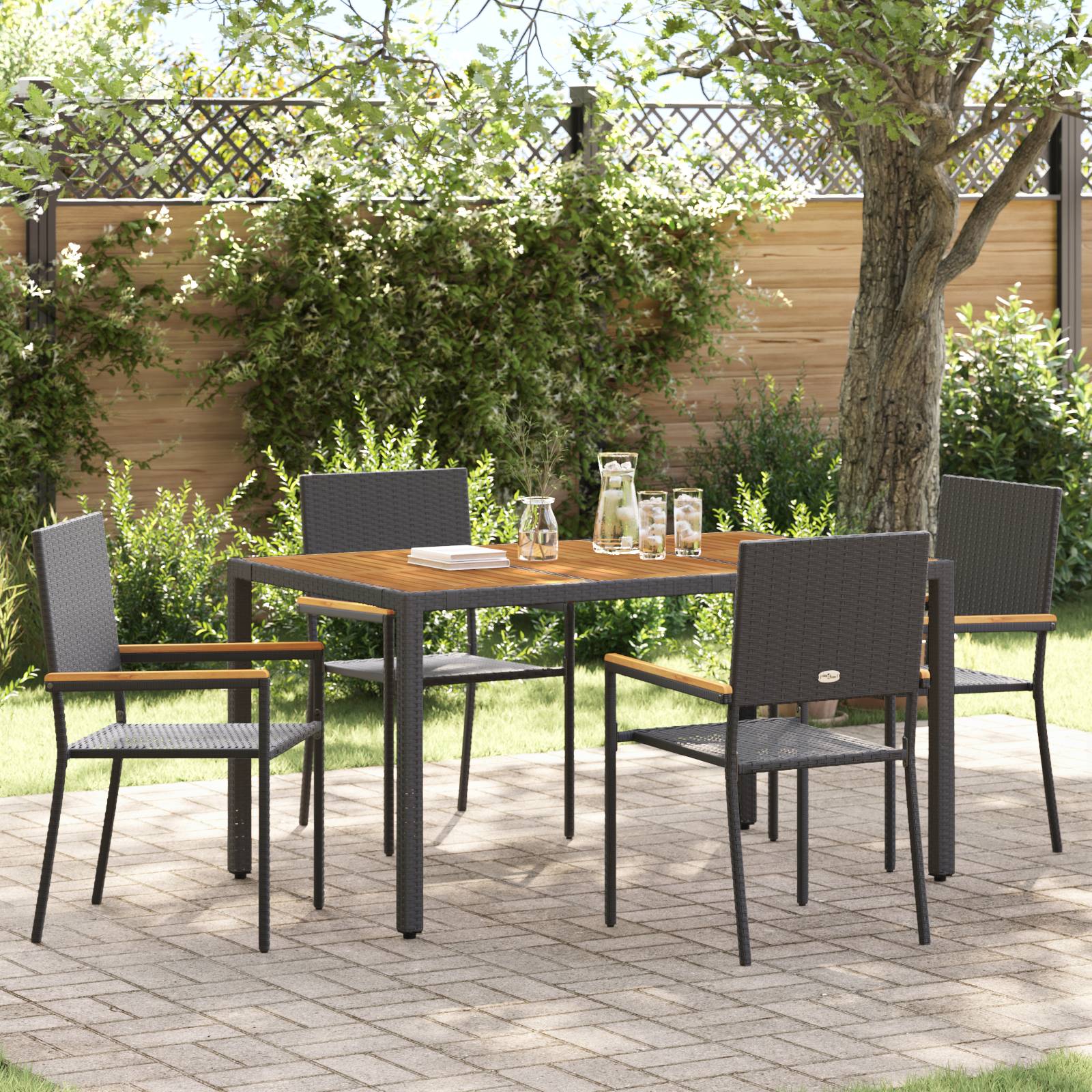 vidaXL 5-teiliges Garten Essset Schwarzes Poly-Rattan