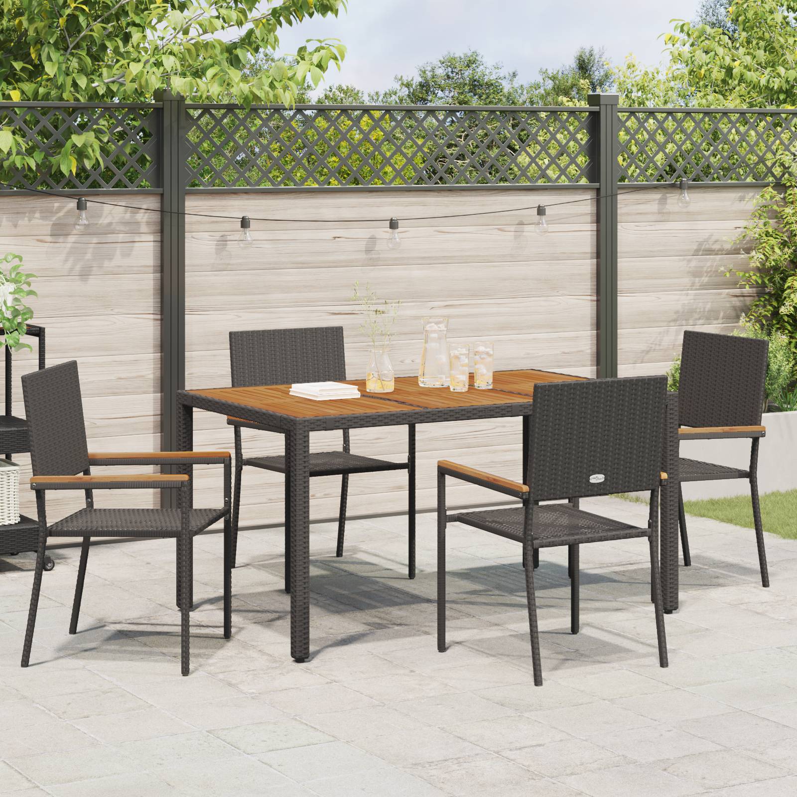 vidaXL 5-teiliges Garten Essset Schwarzes Poly-Rattan