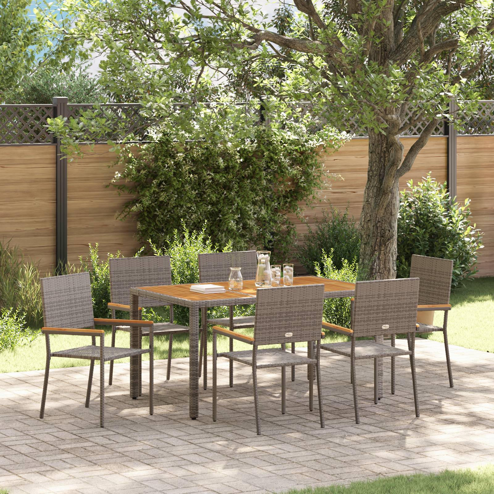 vidaXL 7-teiliges Garten Essset Grau Poly Rattan