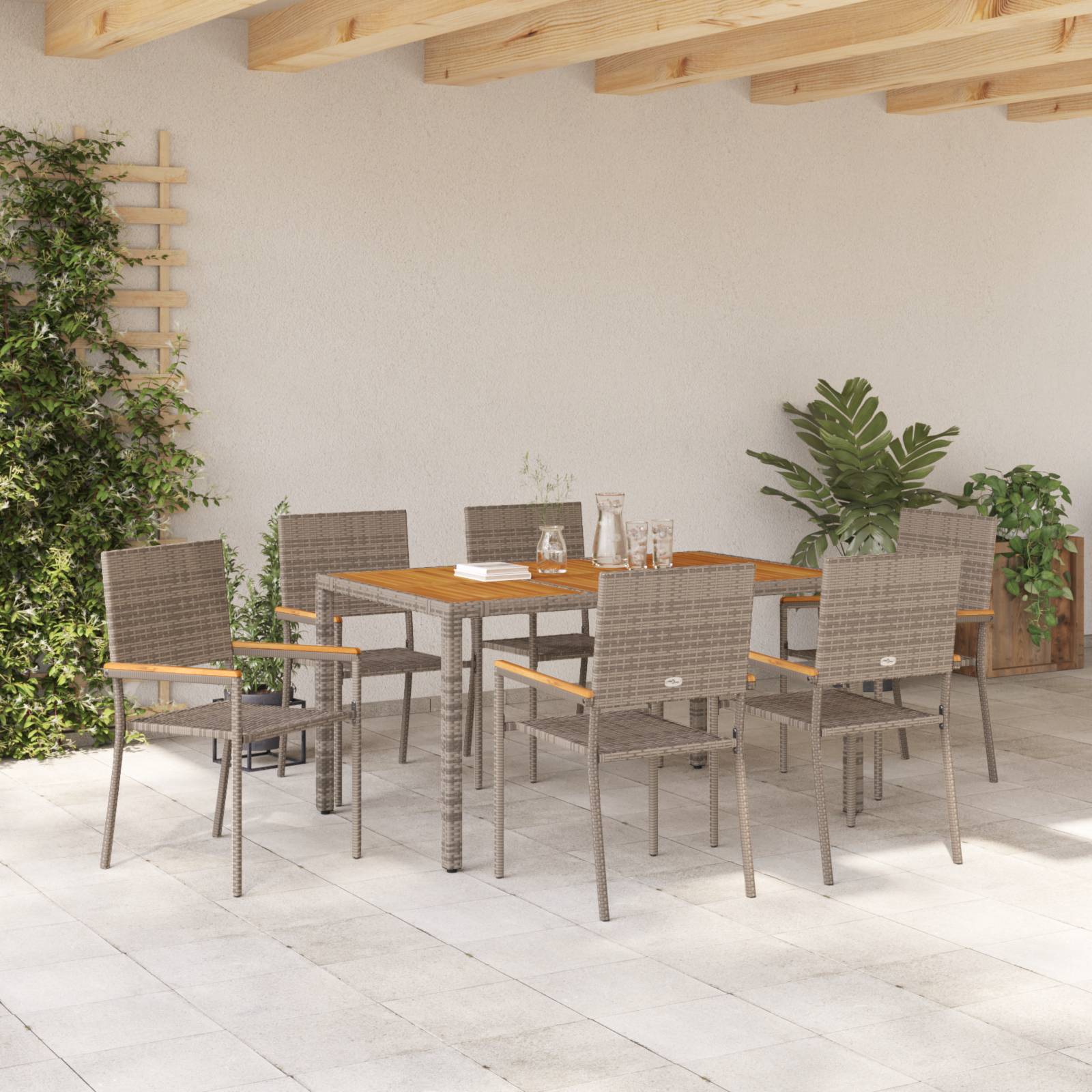 vidaXL 7-teiliges Garten Essset Grau Poly Rattan
