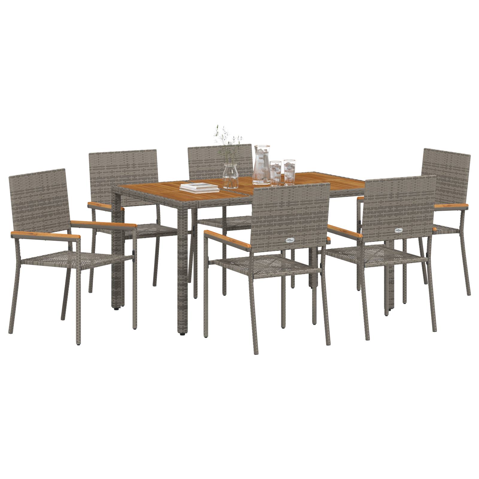 vidaXL 7-teiliges Garten Essset Grau Poly Rattan