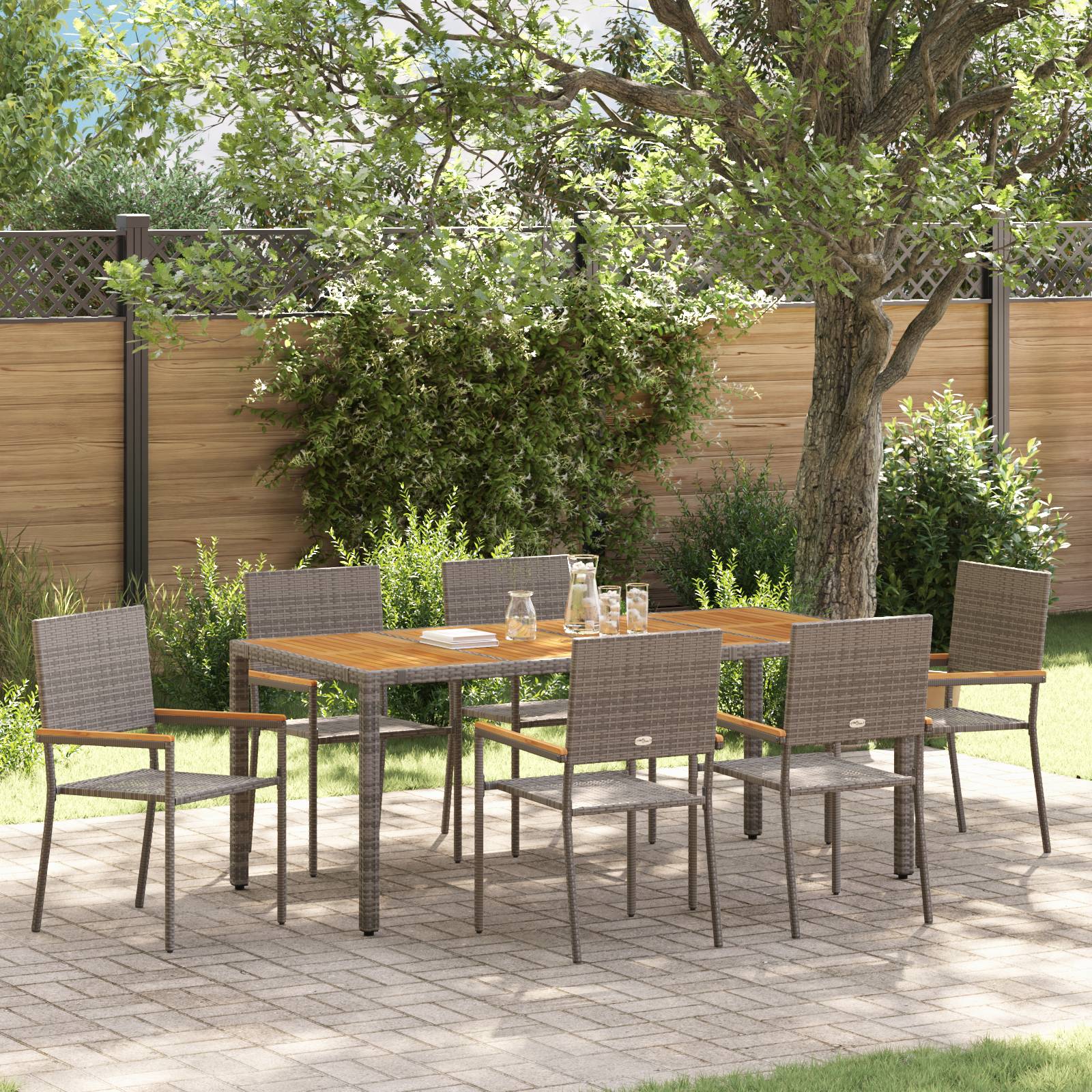 vidaXL 7-teiliges Garten Esszimmer Set Grau Poly Rattan