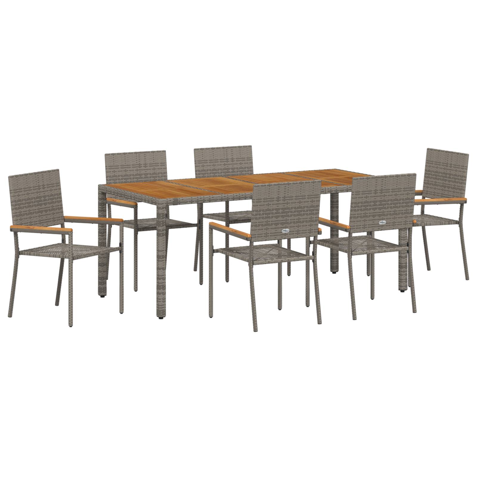 vidaXL 7-teiliges Garten Esszimmer Set Grau Poly Rattan