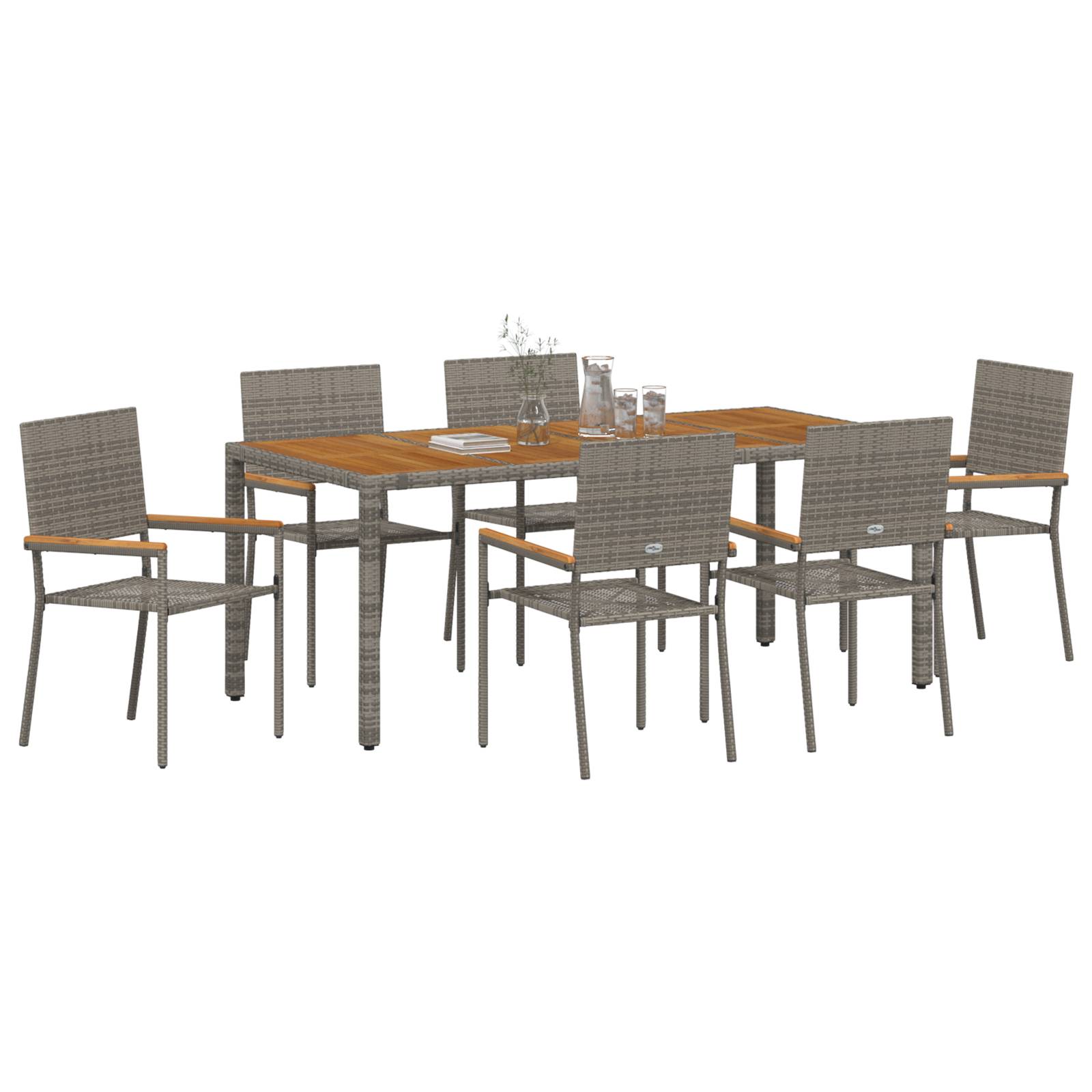 vidaXL 7-teiliges Garten Esszimmer Set Grau Poly Rattan