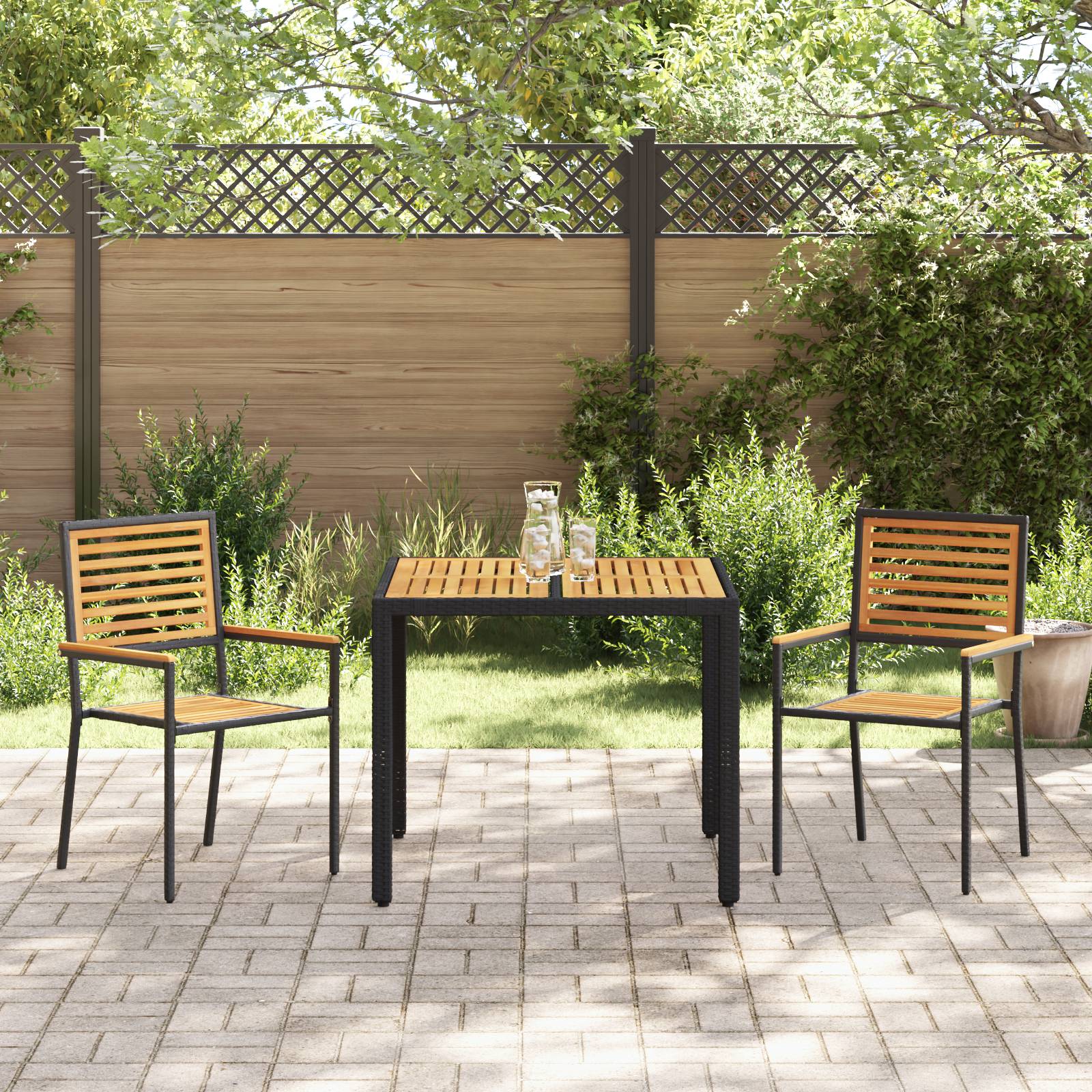 vidaXL 3-teiliges Garten Essset Schwarz Poly Rattan Akazie