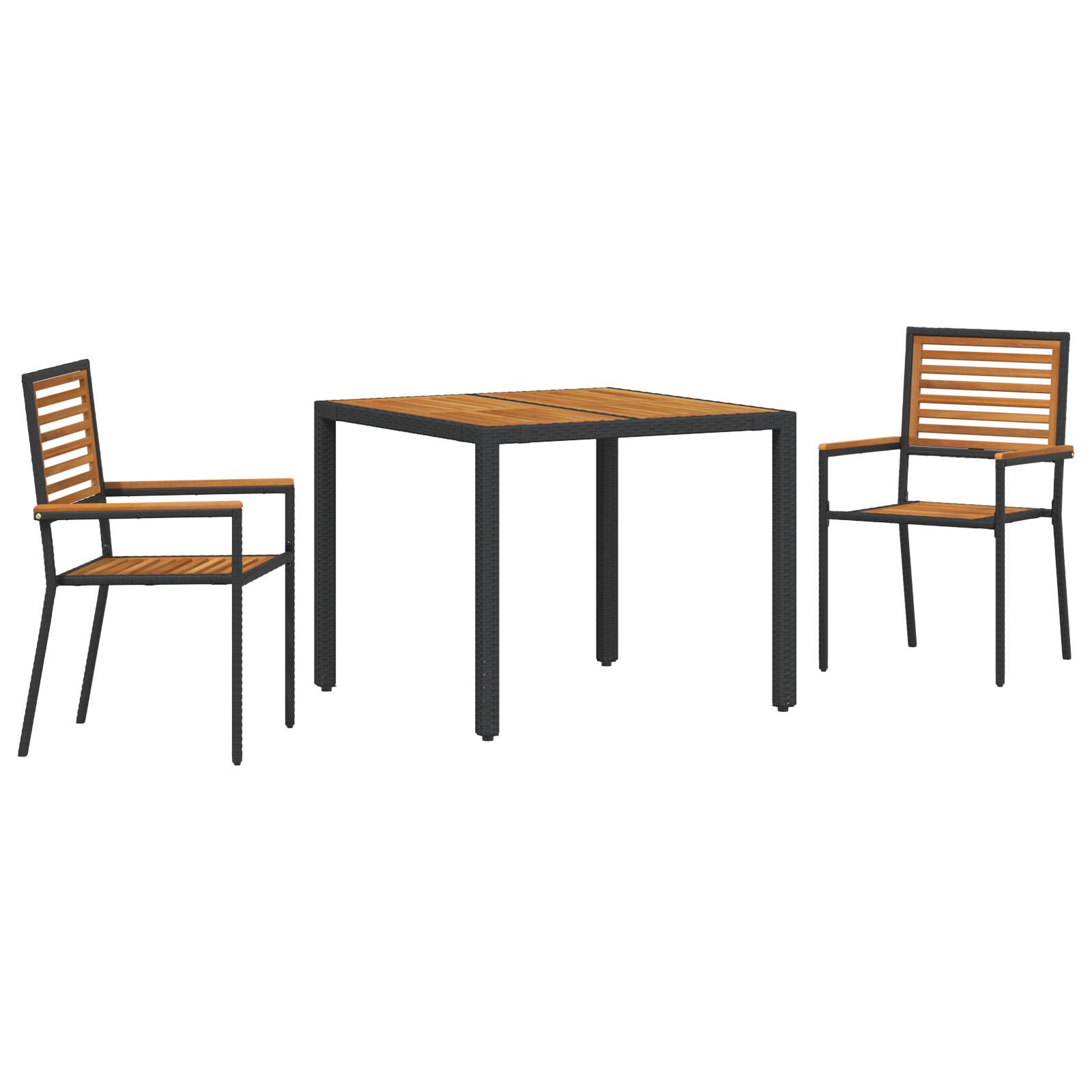 vidaXL 3-teiliges Garten Essset Schwarz Poly Rattan Akazie