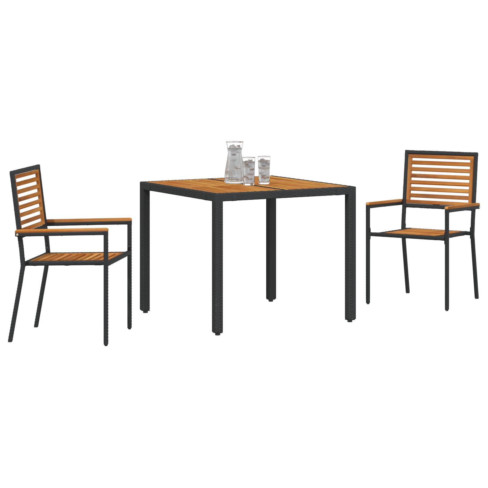 vidaXL 3-teiliges Garten Essset Schwarz Poly Rattan Akazie