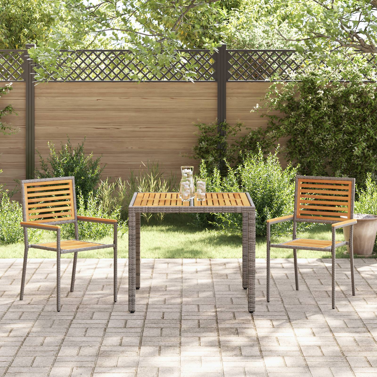 vidaXL 3-teiliges Garten Esstischset Grau Poly-Rattan Akazie
