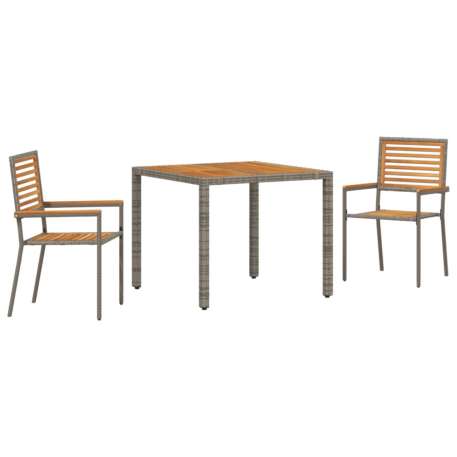 vidaXL 3-teiliges Garten Esstischset Grau Poly-Rattan Akazie