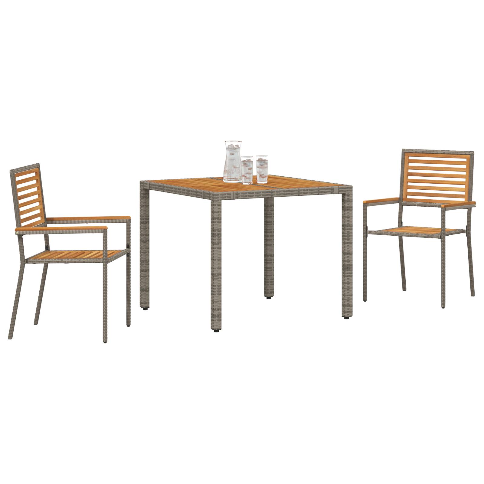 vidaXL 3-teiliges Garten Esstischset Grau Poly-Rattan Akazie