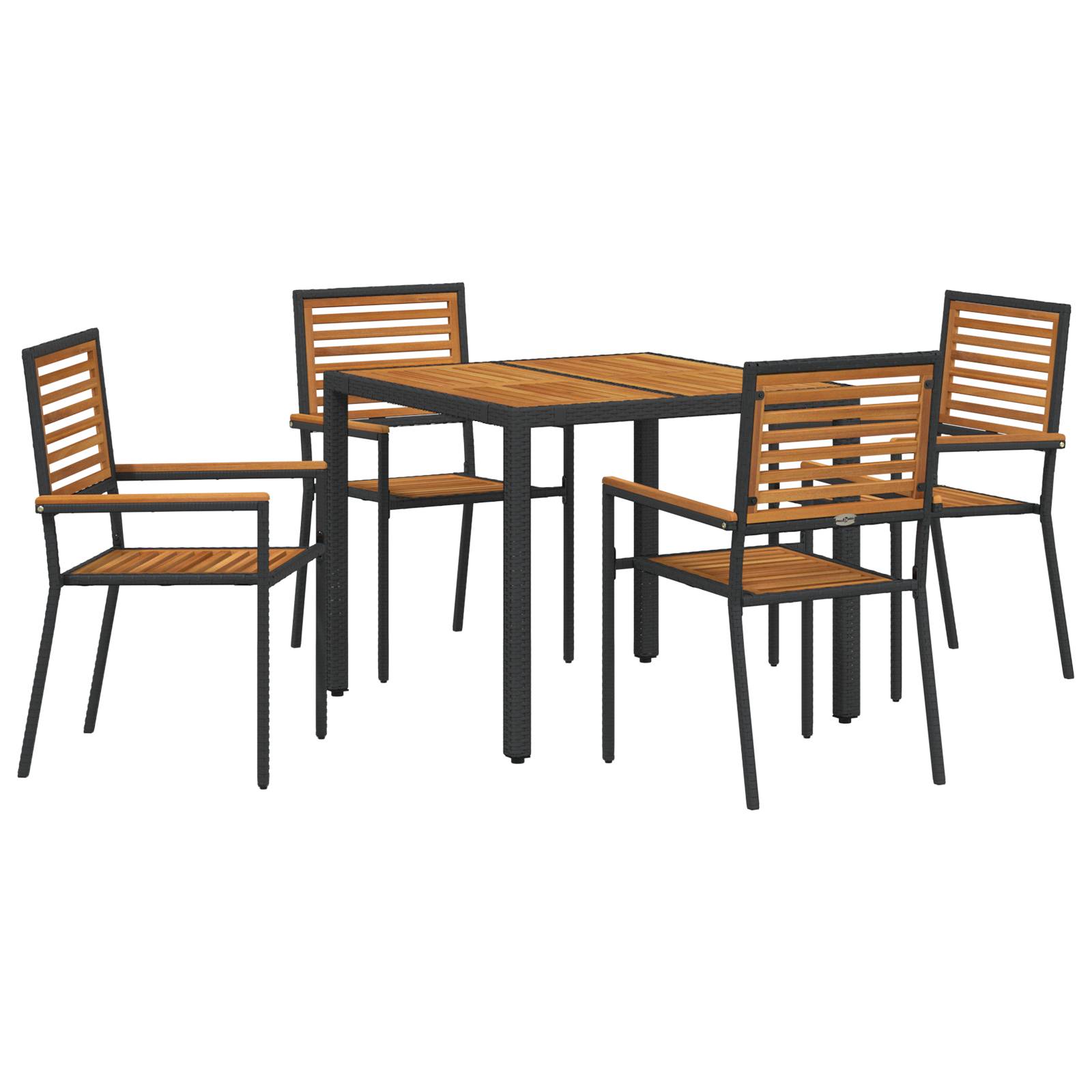 vidaXL 5-teiliges Garten-Essgruppen-Set Schwarz Poly Rattan Akazie