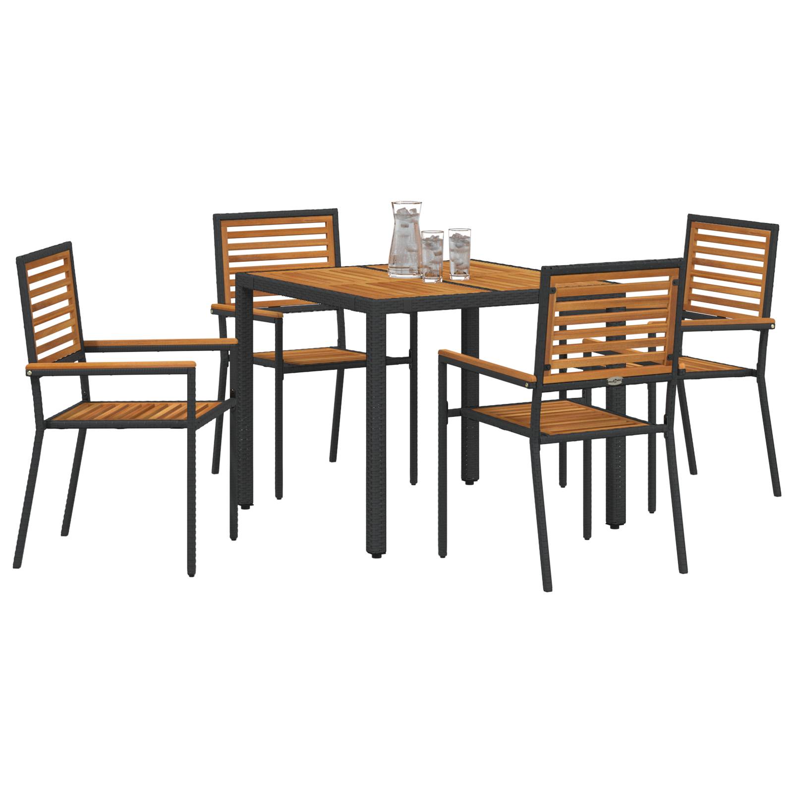 vidaXL 5-teiliges Garten-Essgruppen-Set Schwarz Poly Rattan Akazie
