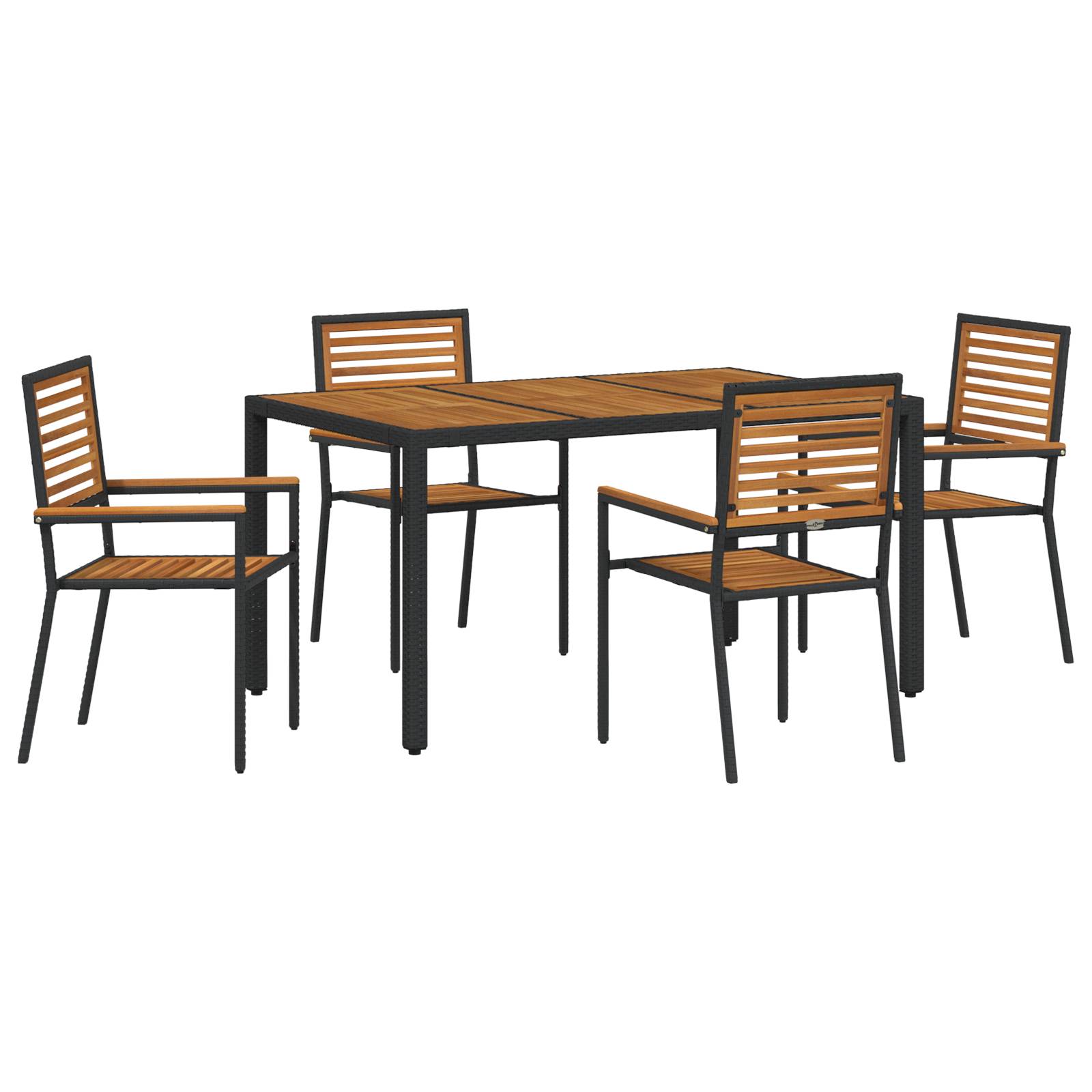 vidaXL 5-teiliges Garten Esstisch Set Schwarz Poly Rattan Akazie