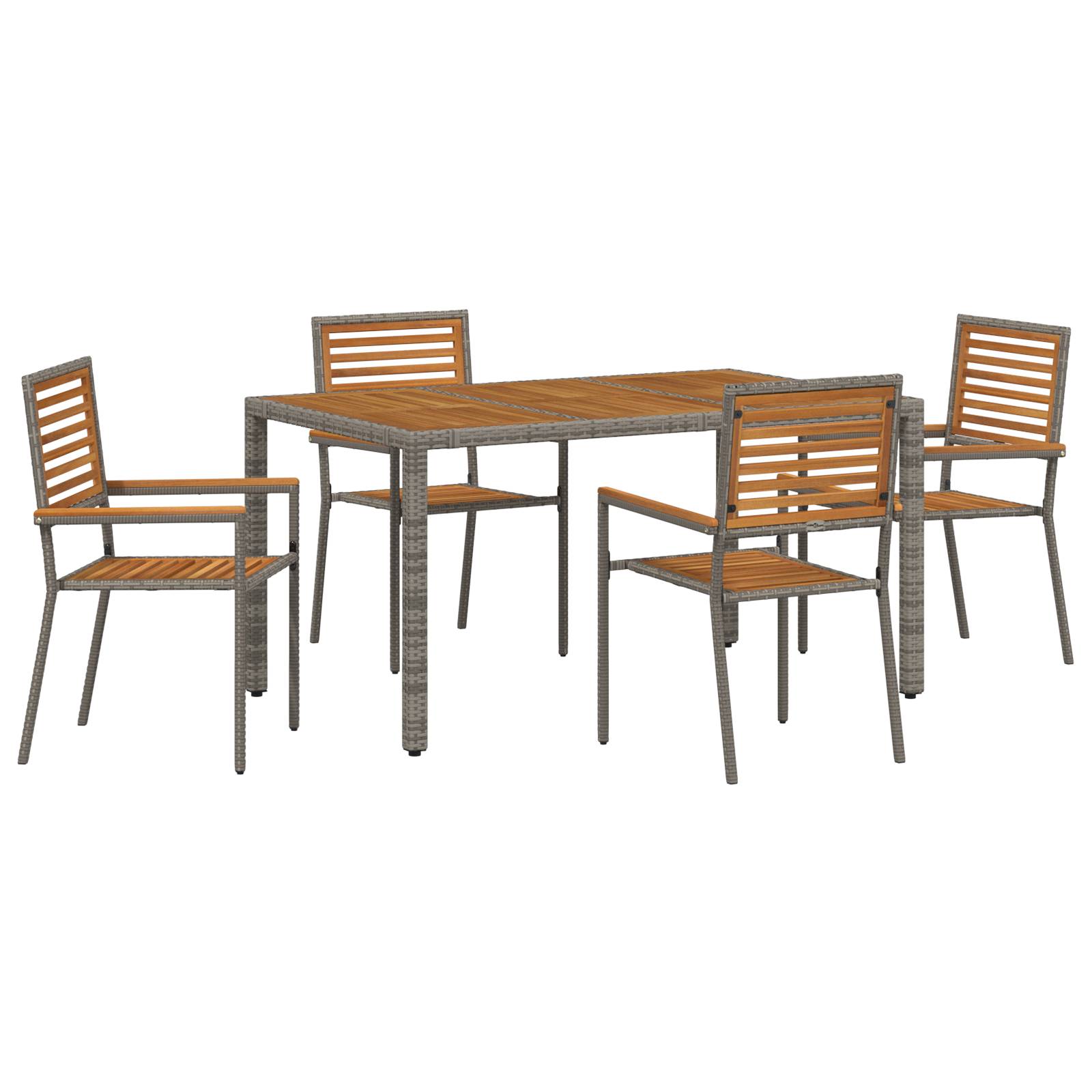 vidaXL 5-teiliges Garten-Essset Grau Poly Rattan Akazie