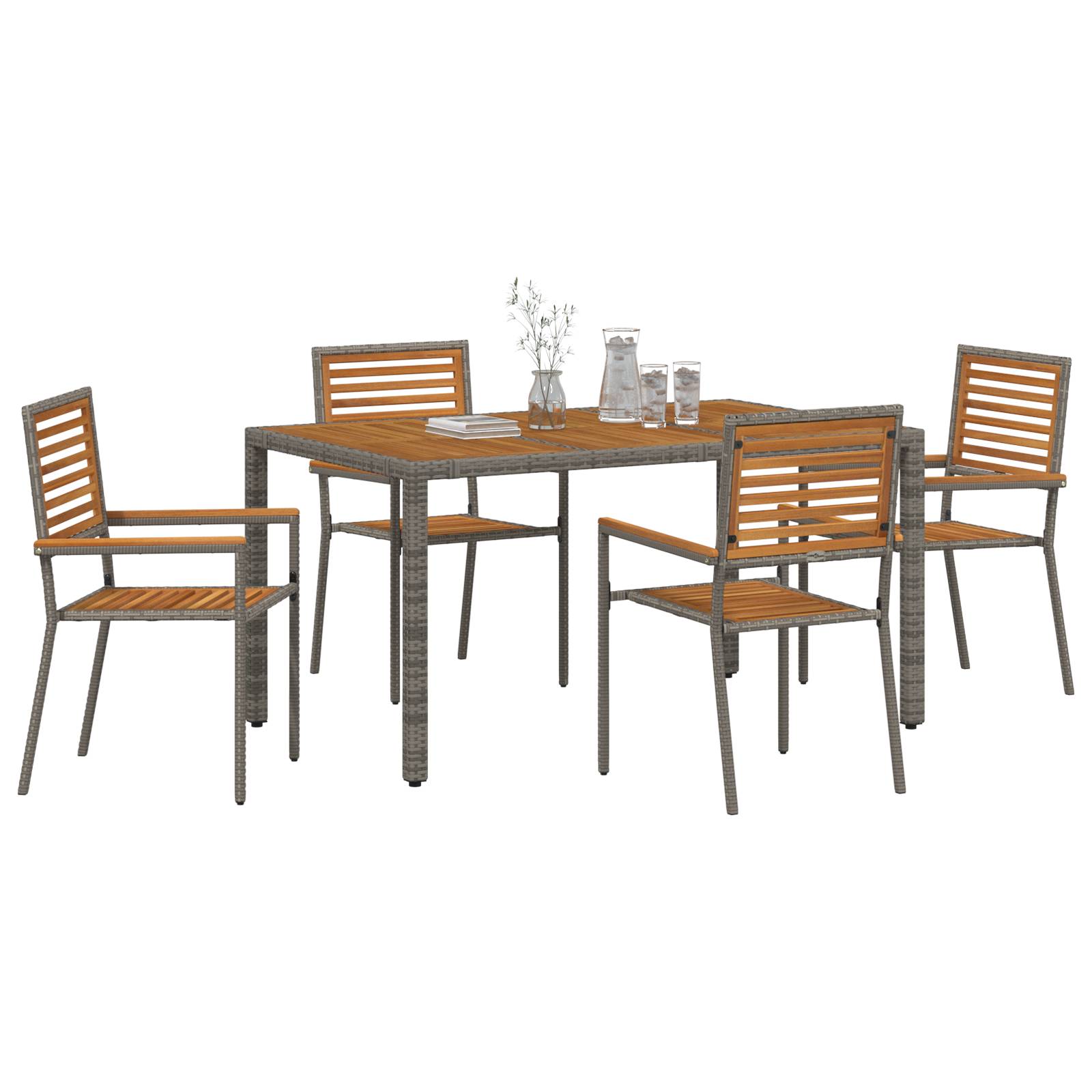 vidaXL 5-teiliges Garten-Essset Grau Poly Rattan Akazie