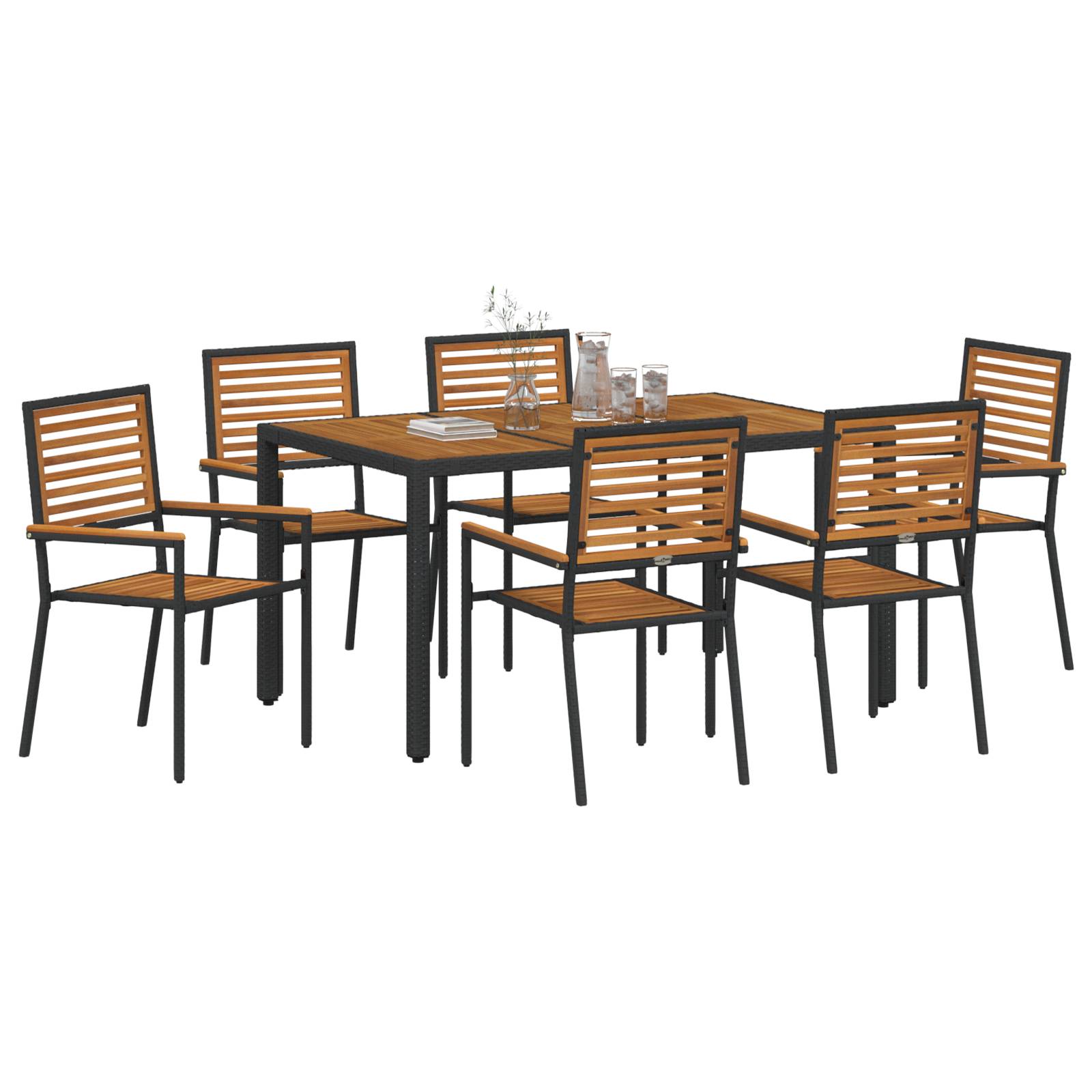 vidaXL 7-teilige Garten Essgruppe schwarz Poly Rattan Akazie
