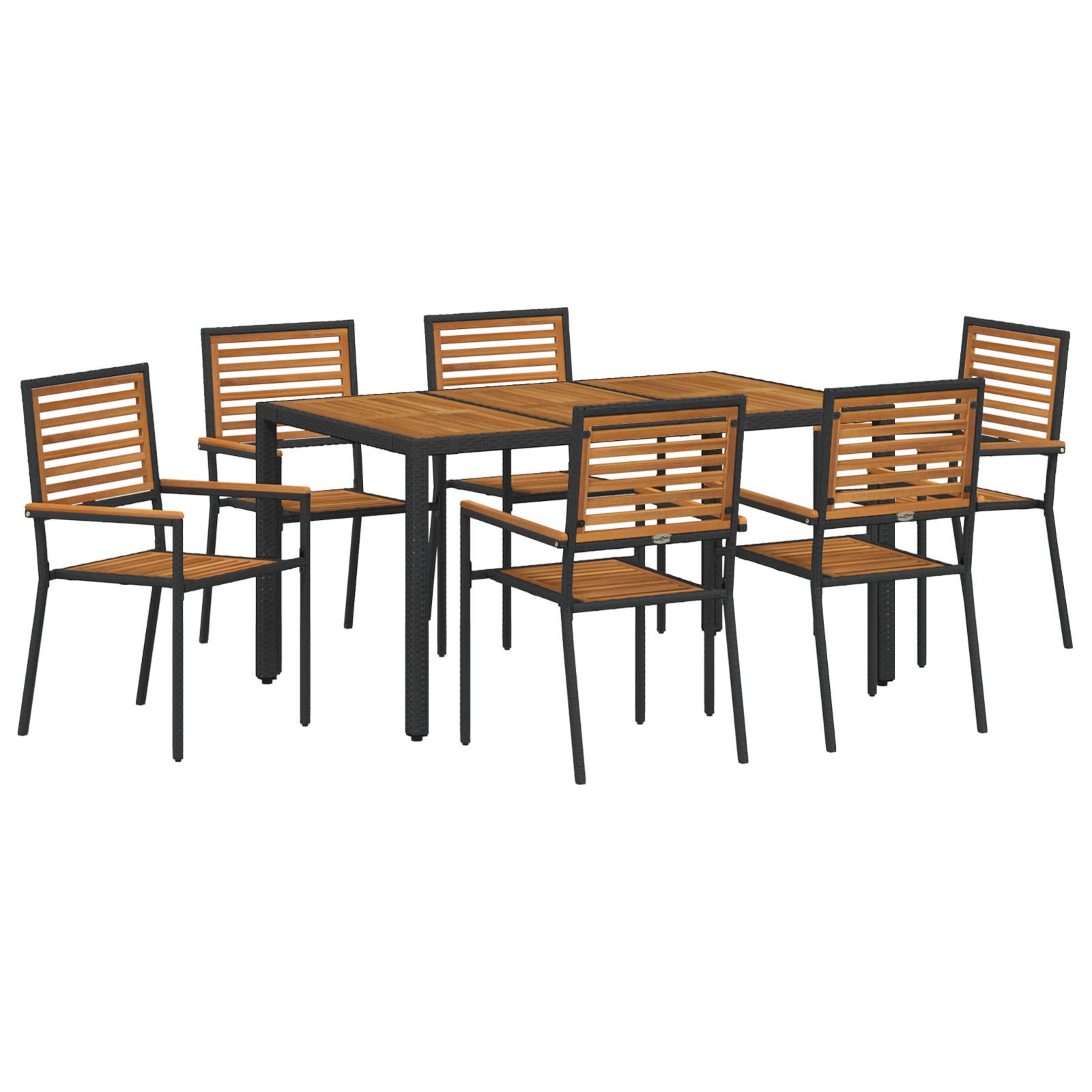 vidaXL 7-teilige Garten Essgruppe schwarz Poly Rattan Akazie