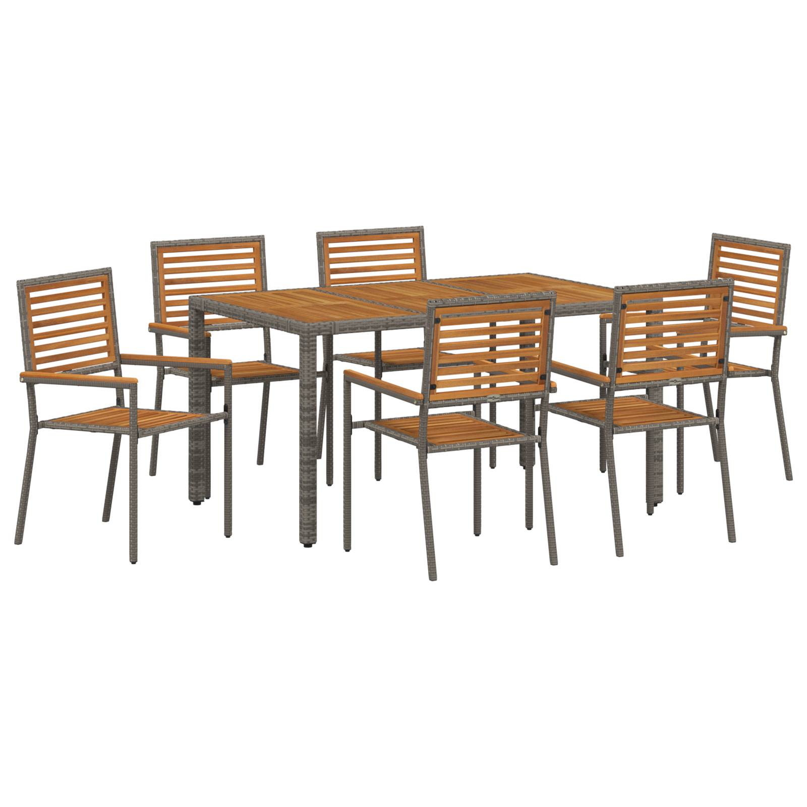vidaXL 7-teiliges Garten Essset Grau Poly-Rattan Akazie