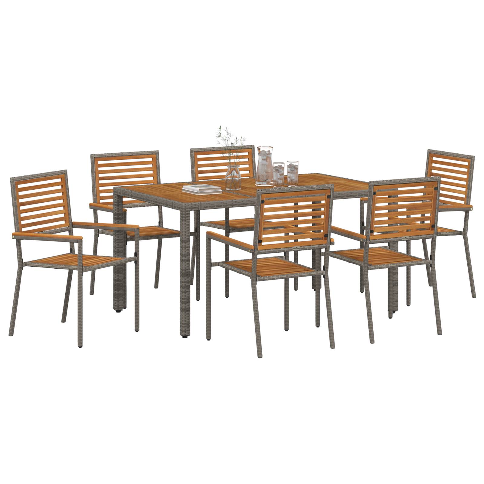 vidaXL 7-teiliges Garten Essset Grau Poly-Rattan Akazie