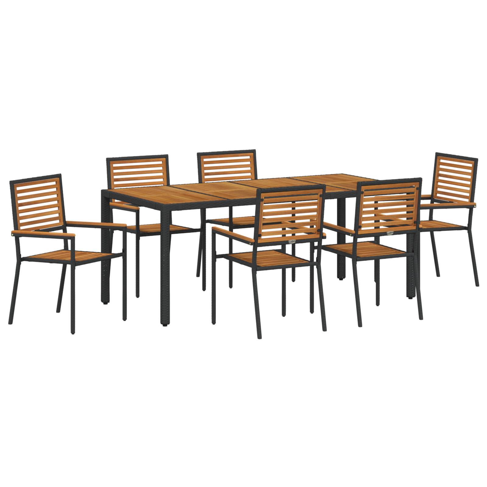 vidaXL 7 Teile Garten Essset Schwarz Poly Rattan Akazie