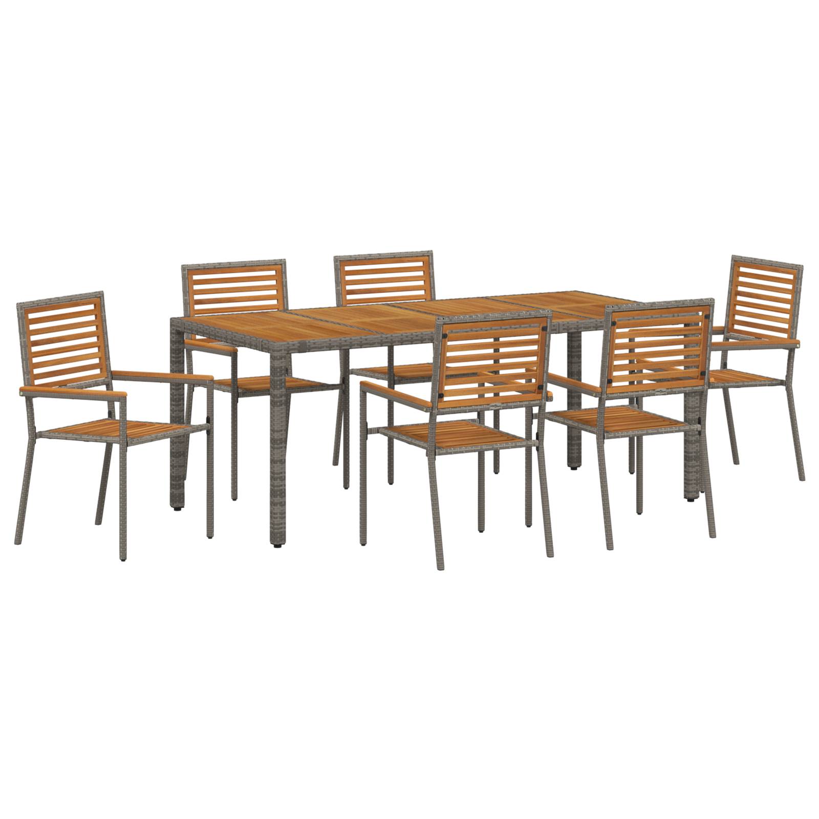 vidaXL 7-Teiliges Garten Essset Grau Poly Rattan Akazie