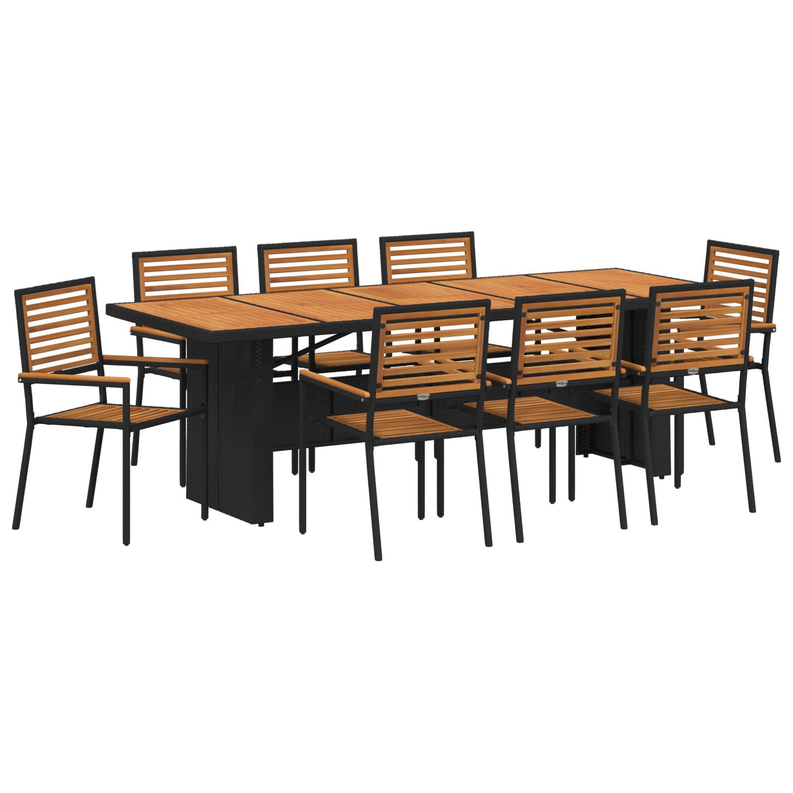 vidaXL 9-teiliges Garten Esstisch Set Schwarz Poly Rattan Akazie