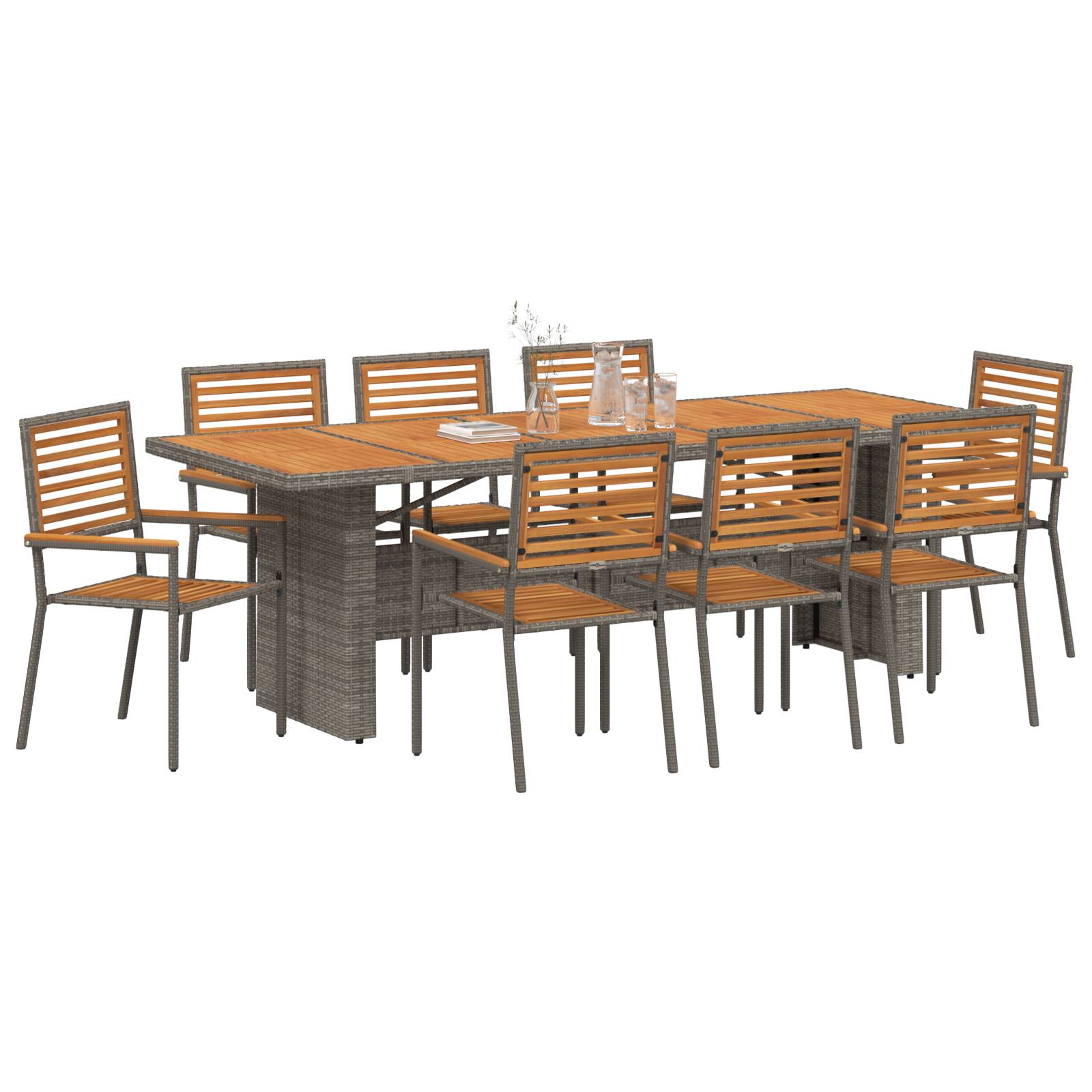vidaXL 9-teilige Garten Esstisch-Set Grau Poly Rattan Akazie