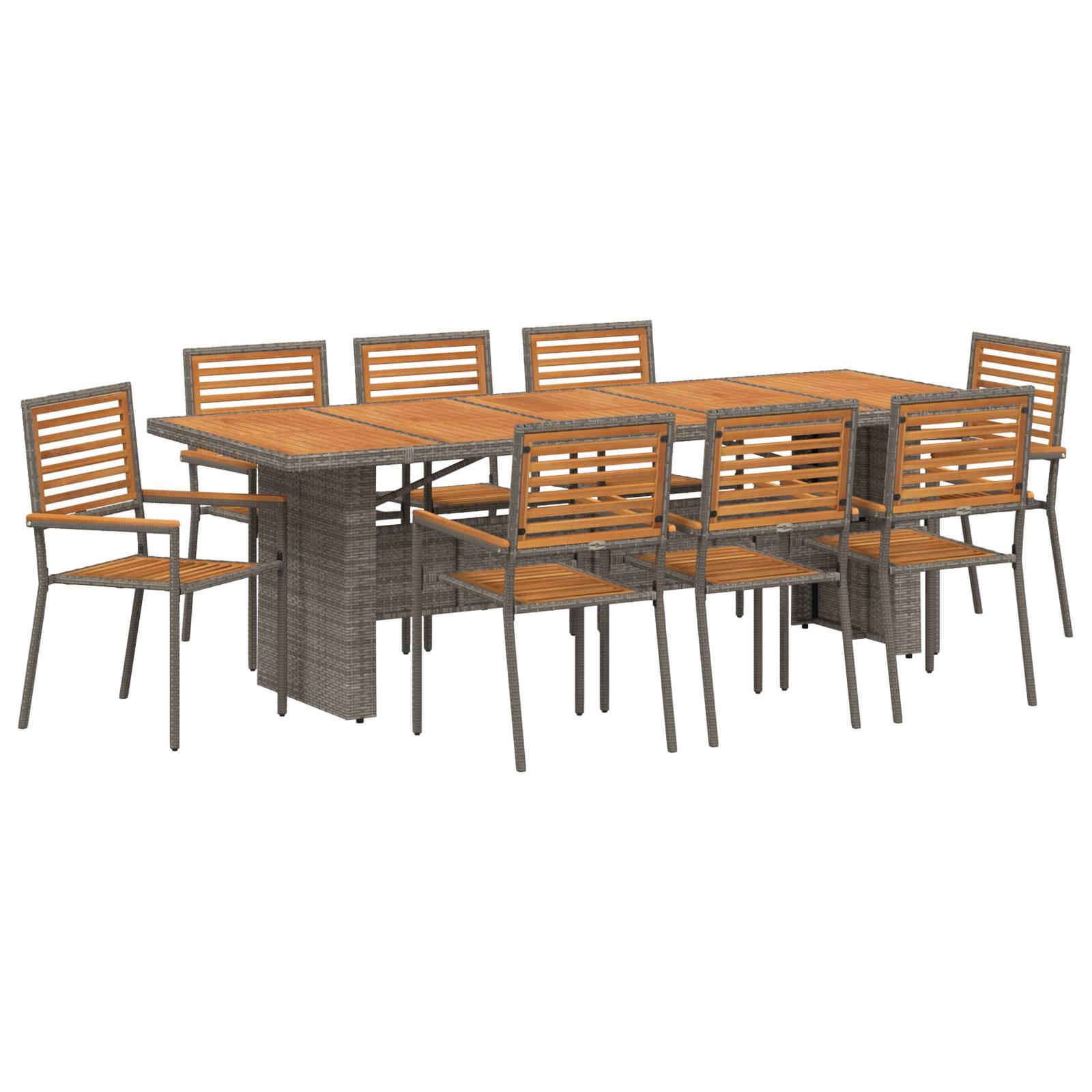 vidaXL 9-teilige Garten Esstisch-Set Grau Poly Rattan Akazie