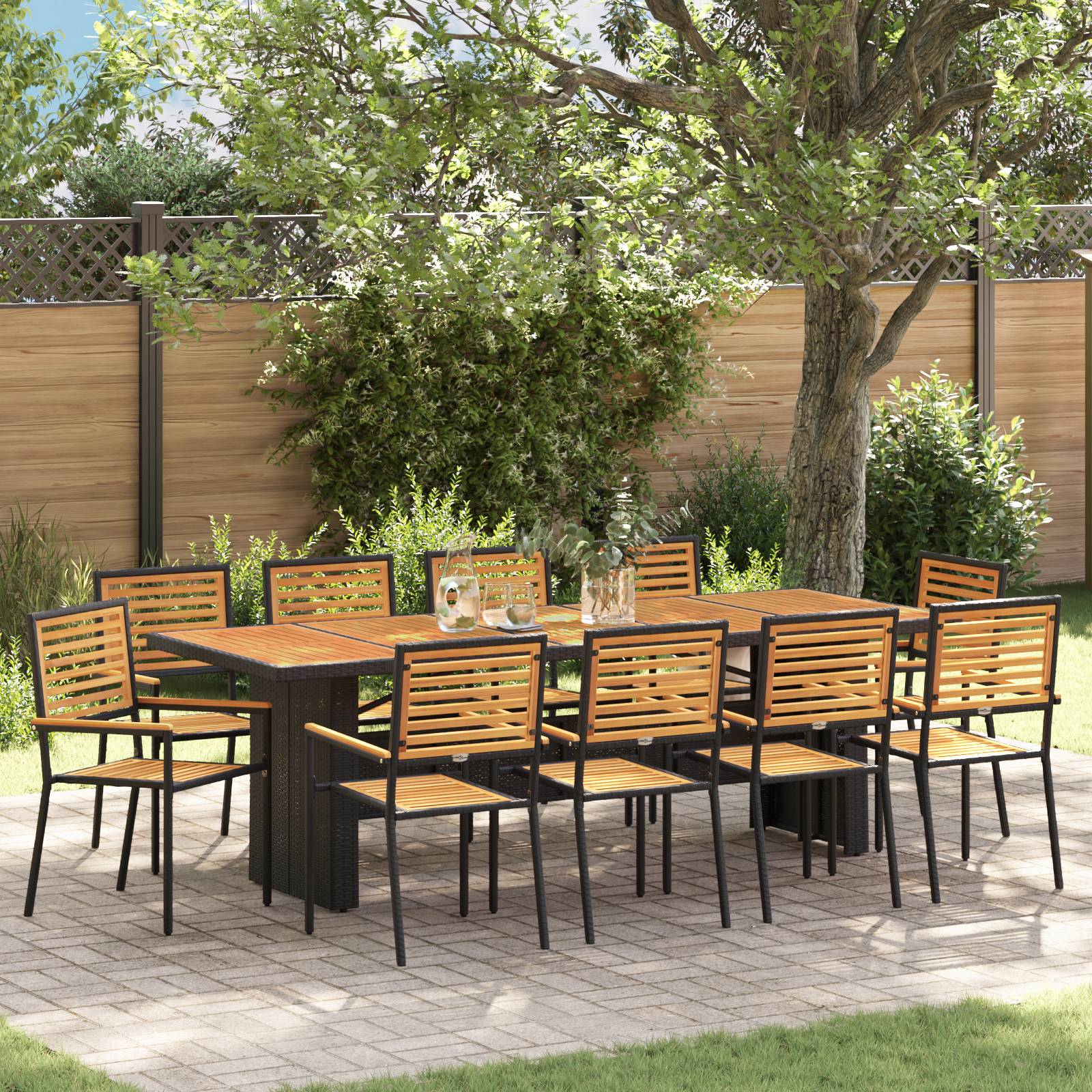 vidaXL 11-teilige Garten Essgruppe Schwarz Poly-Rattan Akazie