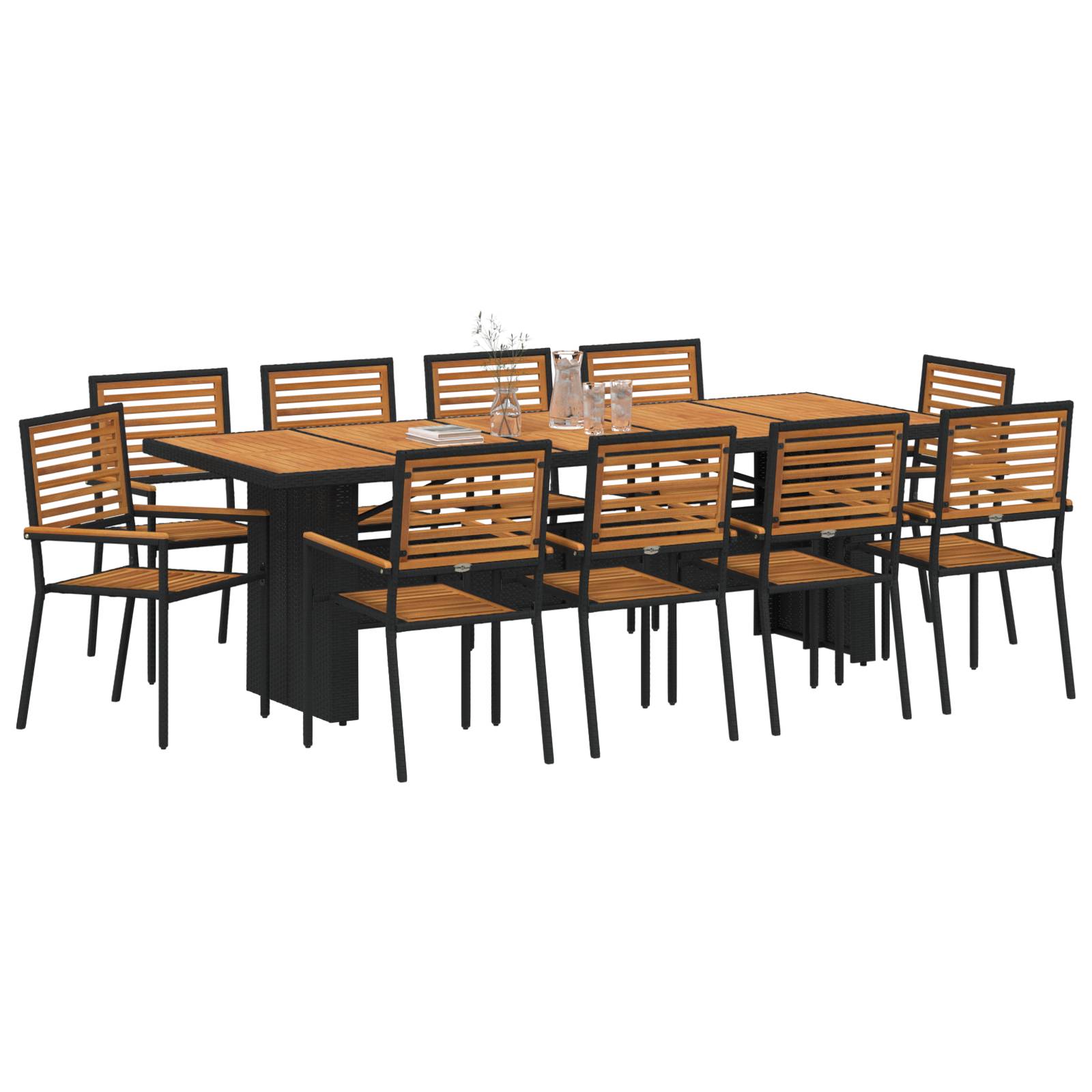 vidaXL 11-teilige Garten Essgruppe Schwarz Poly-Rattan Akazie