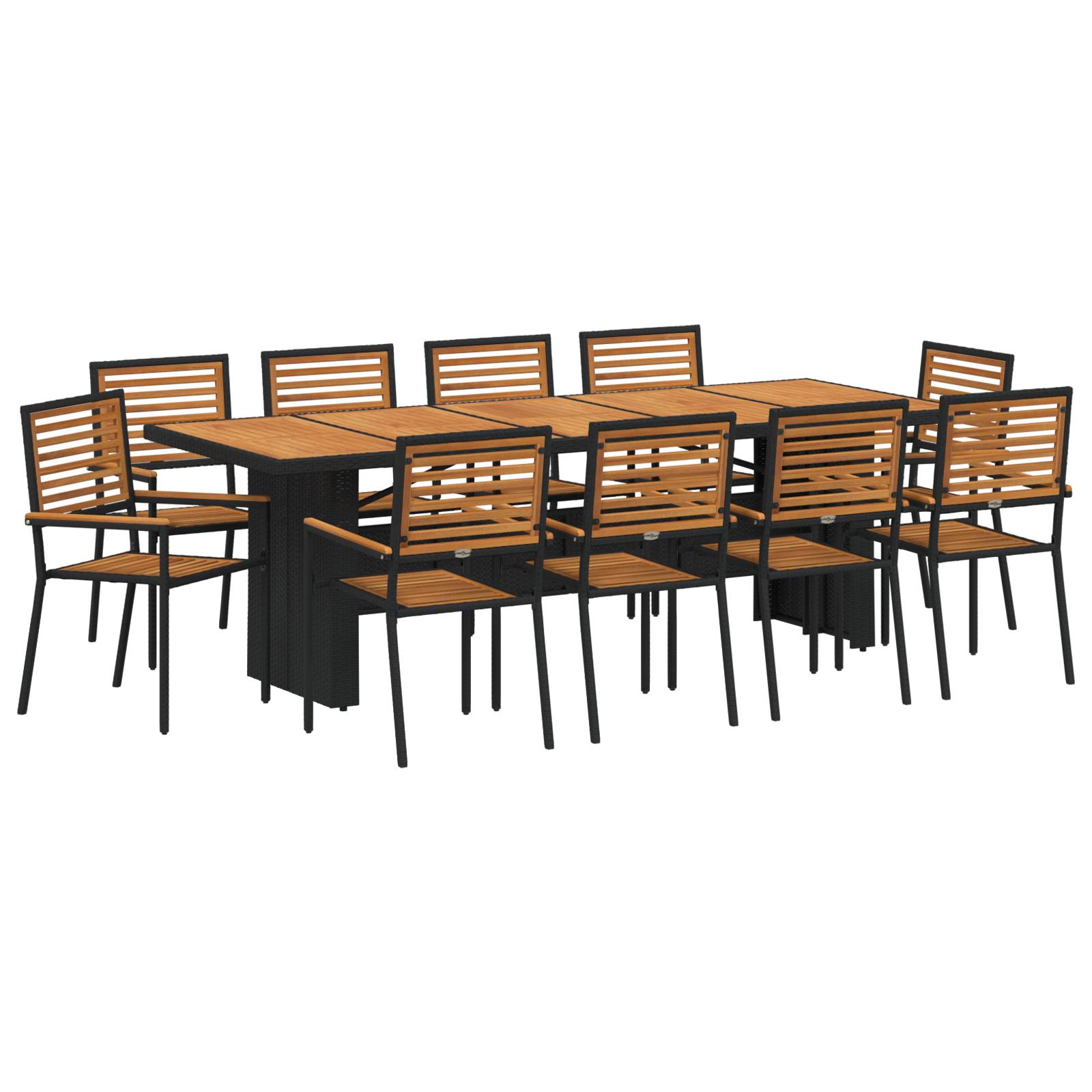 vidaXL 11-teilige Garten Essgruppe Schwarz Poly-Rattan Akazie