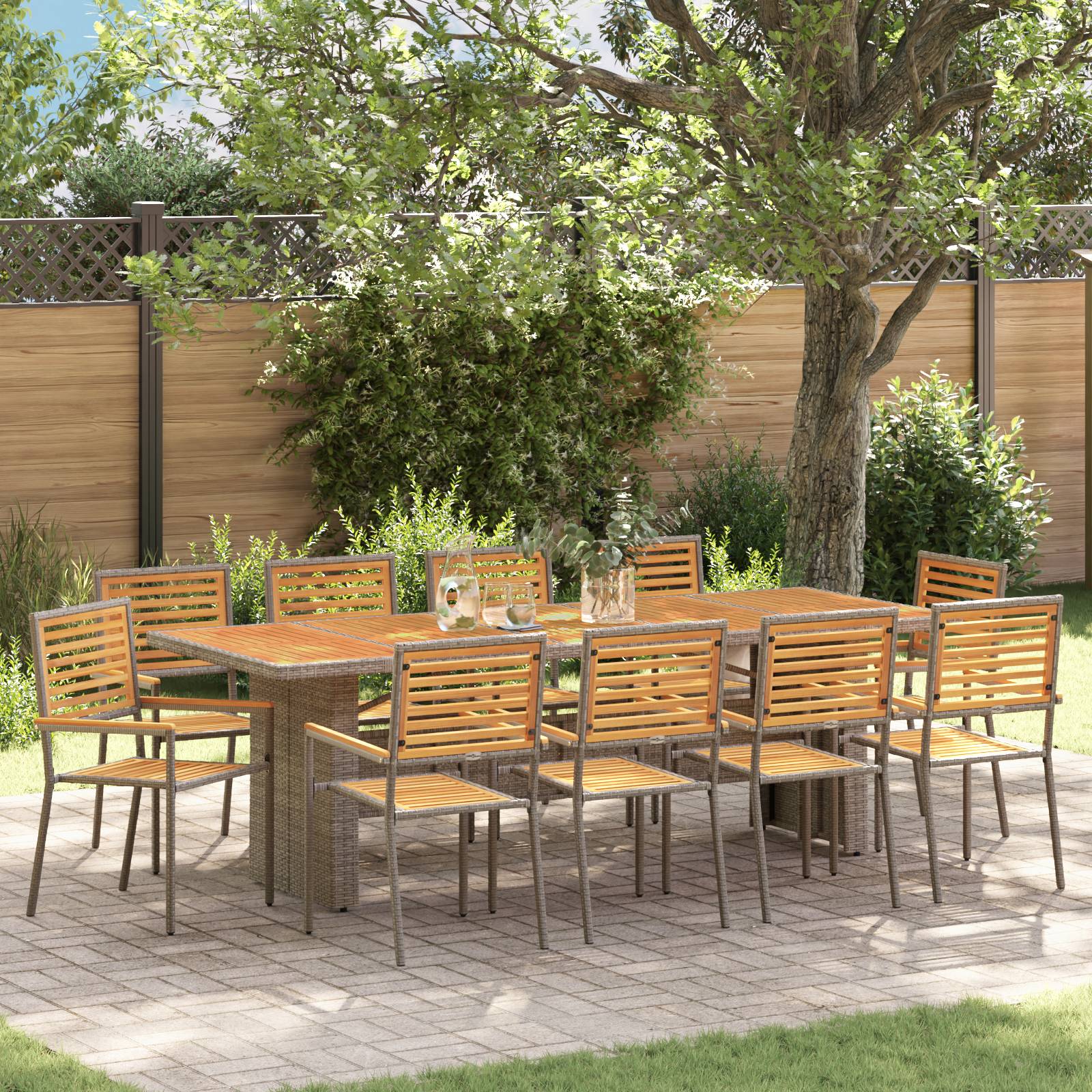 vidaXL 11-teiliges Garten Esszimmer Set Grau Poly Rattan Akazie