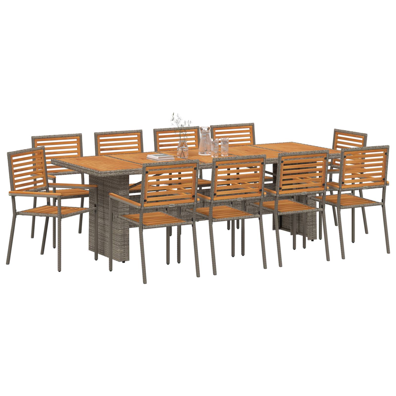 vidaXL 11-teiliges Garten Esszimmer Set Grau Poly Rattan Akazie