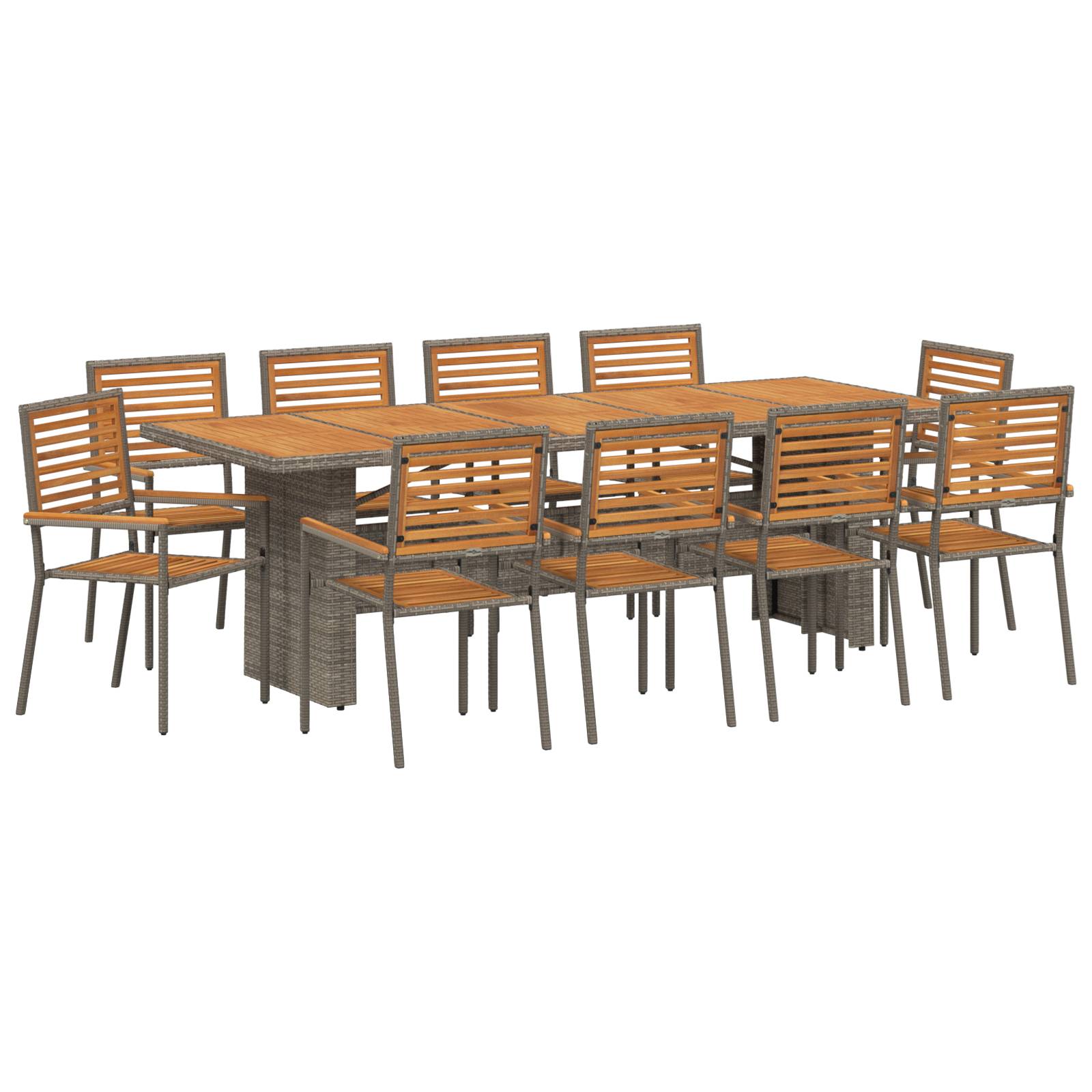vidaXL 11-teiliges Garten Esszimmer Set Grau Poly Rattan Akazie