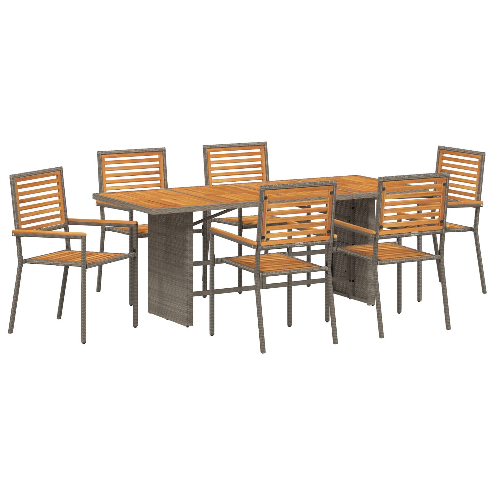 vidaXL 7-teiliges Garten Essset Grau Poly Rattan Akazie
