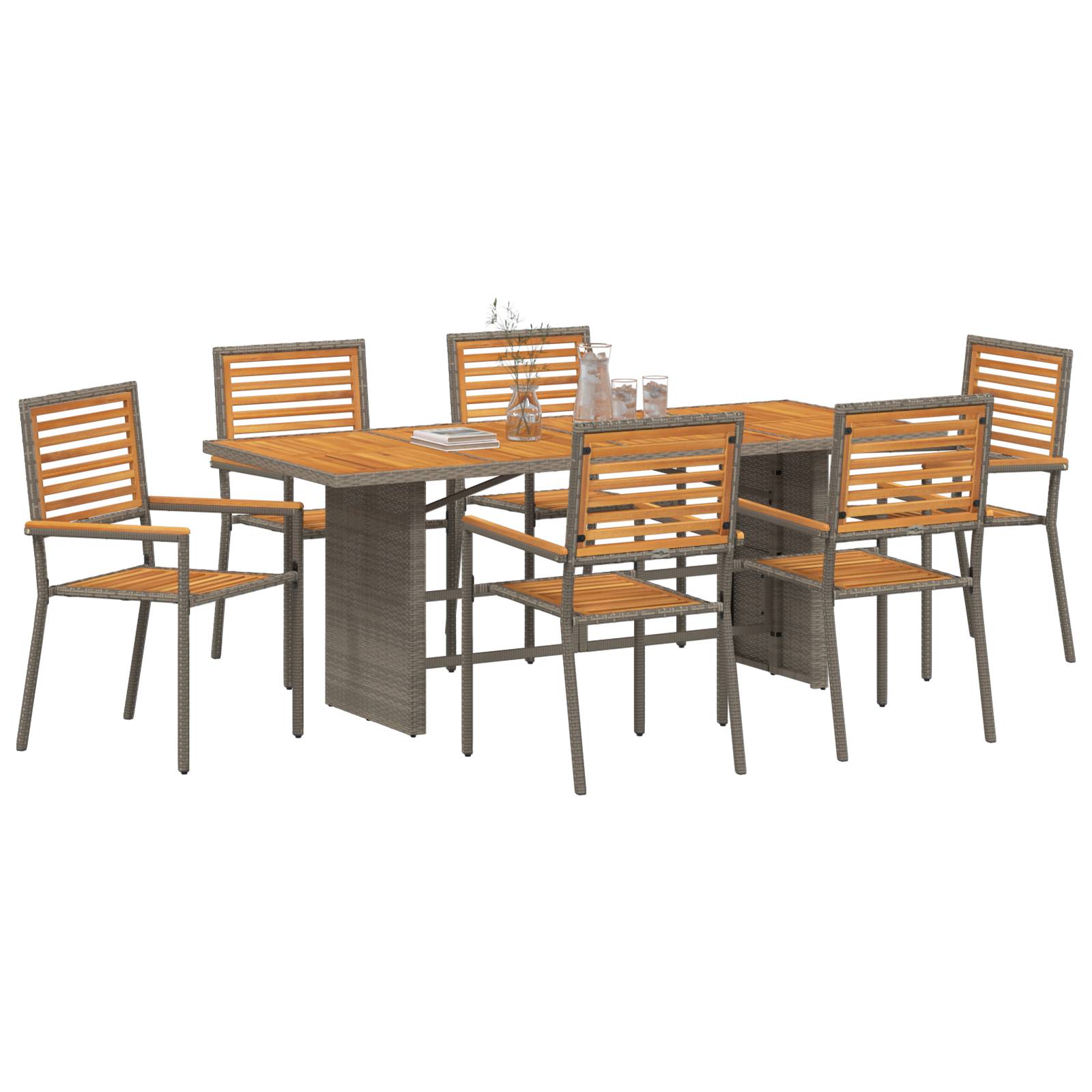 vidaXL 7-teiliges Garten Essset Grau Poly Rattan Akazie