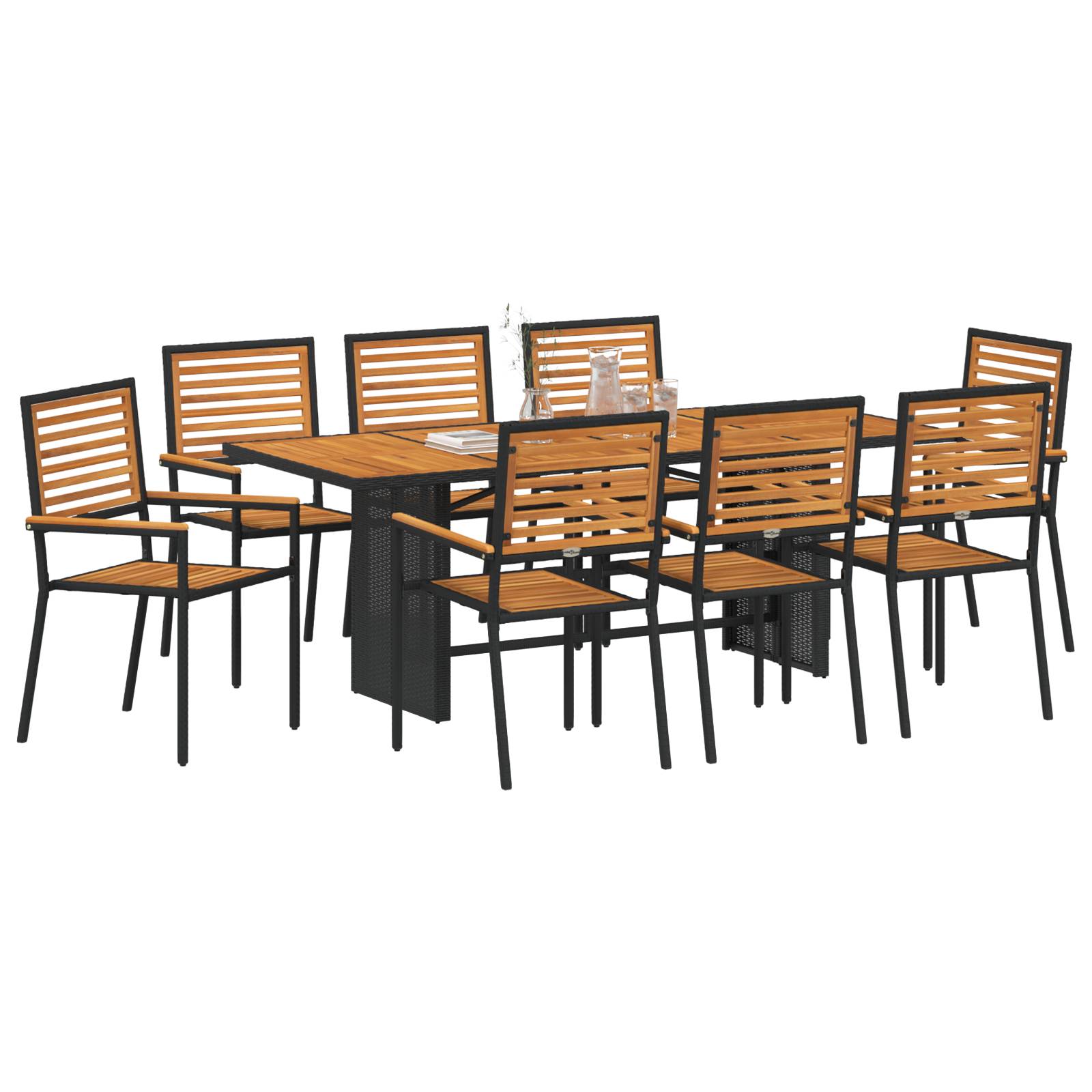 vidaXL 9-teiliges Garten Essset Schwarz Poly Rattan Akazie