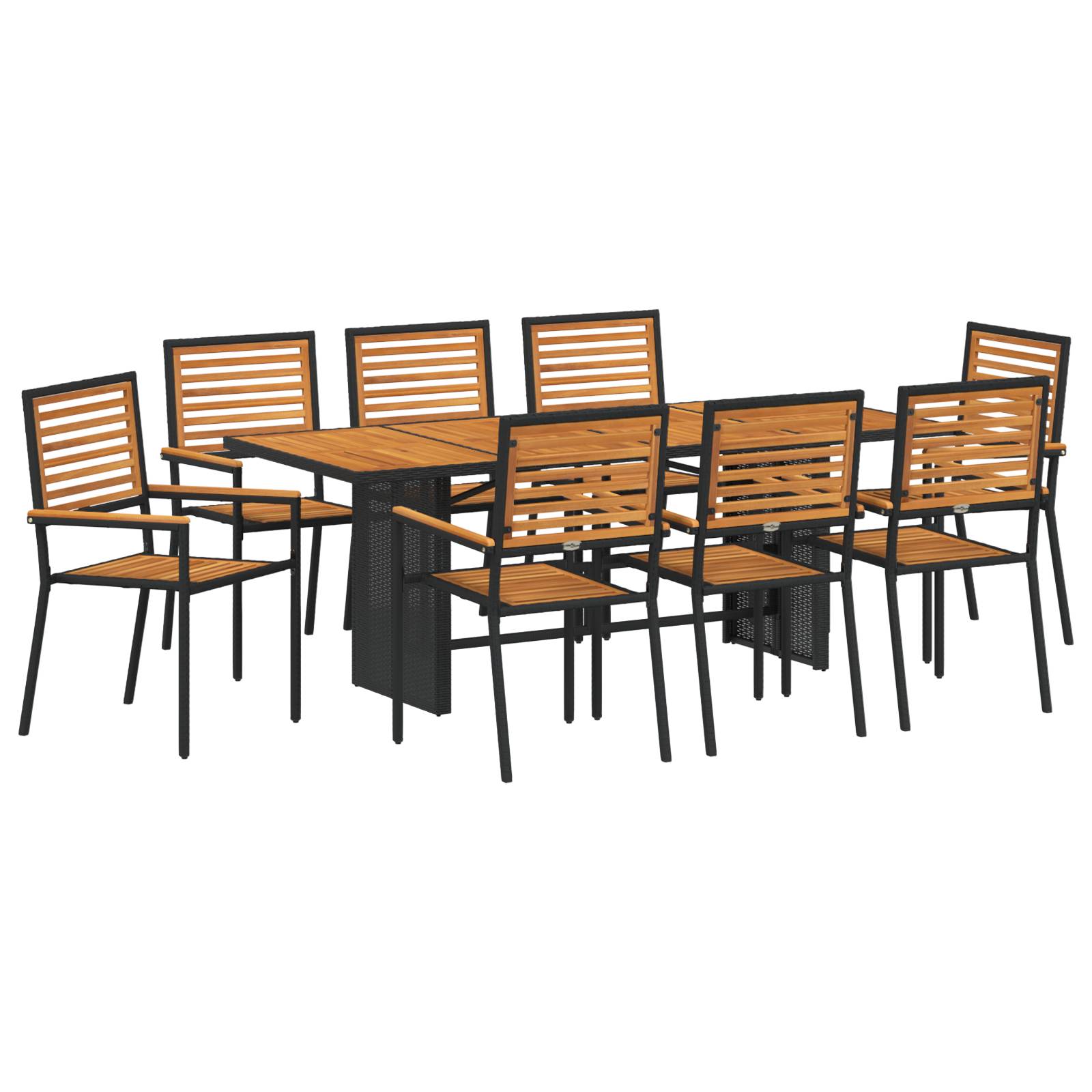 vidaXL 9-teiliges Garten Essset Schwarz Poly Rattan Akazie