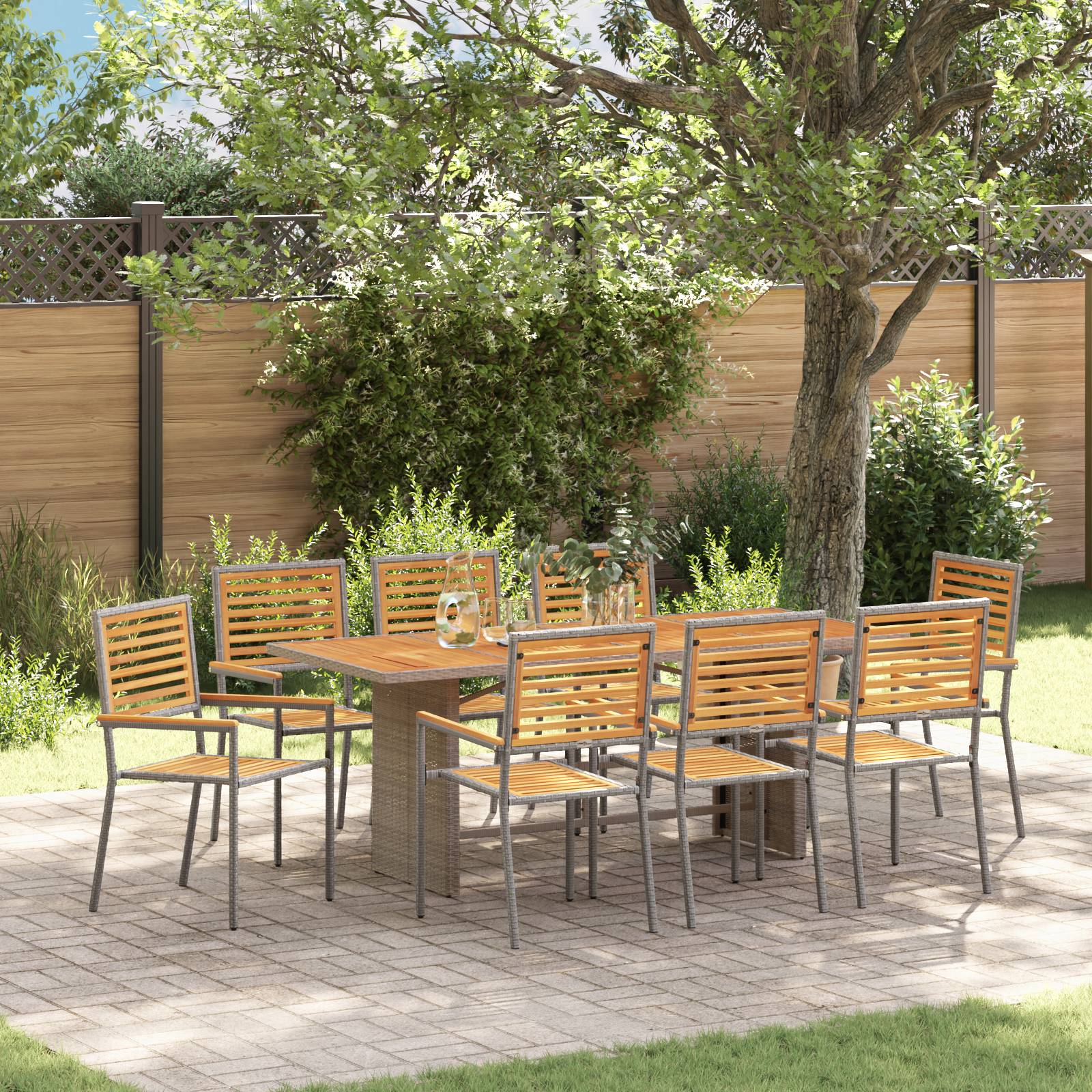 vidaXL 9-teilige Garten Essgruppe Graues Poly-Rattan Akazie
