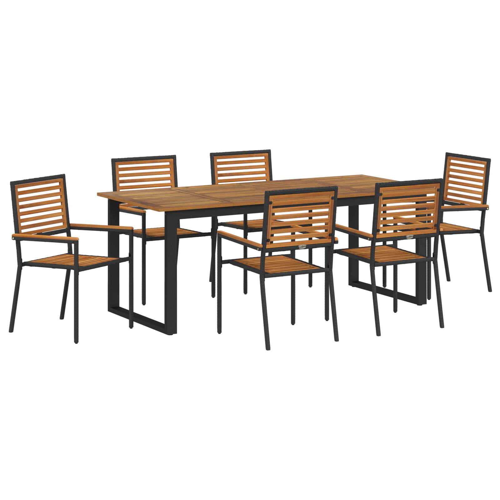 vidaXL 7-teiliges Garten Esszimmer Set Schwarz Poly-Rattan Akazie