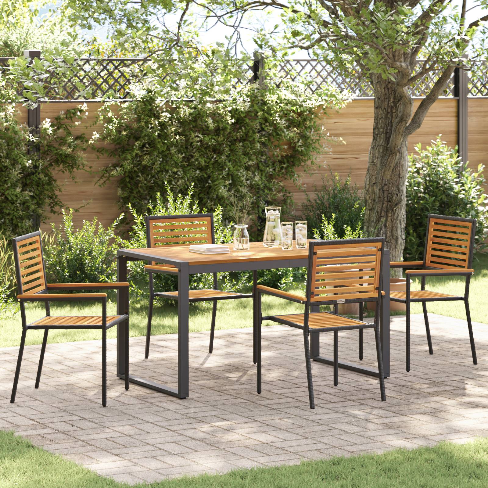 vidaXL 5-teiliges Garten Essset Schwarz Poly Rattan Akazie